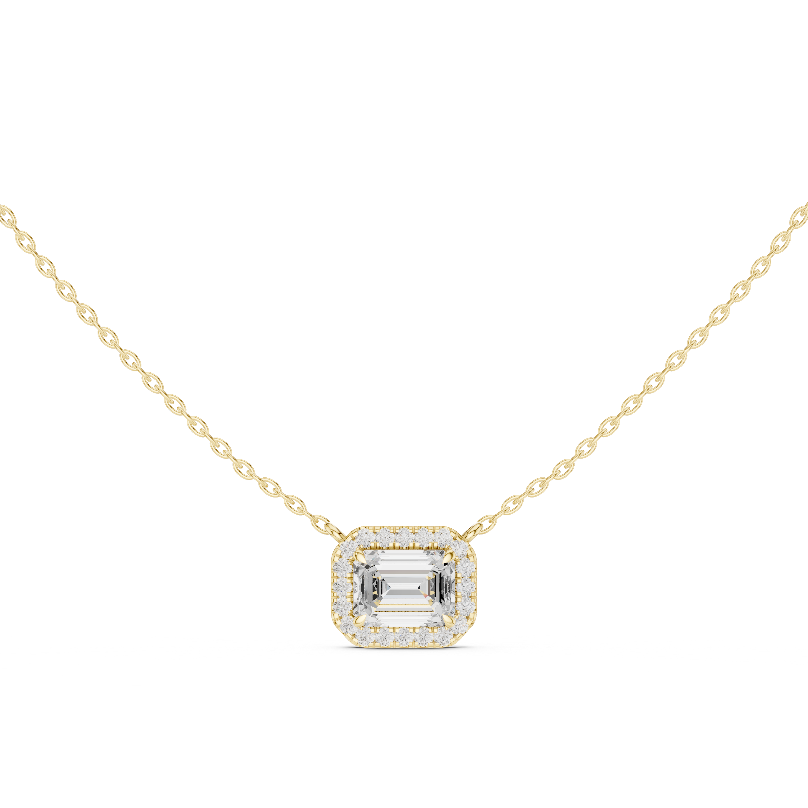 Emerald Cut Halo Diamond Pendant Necklace