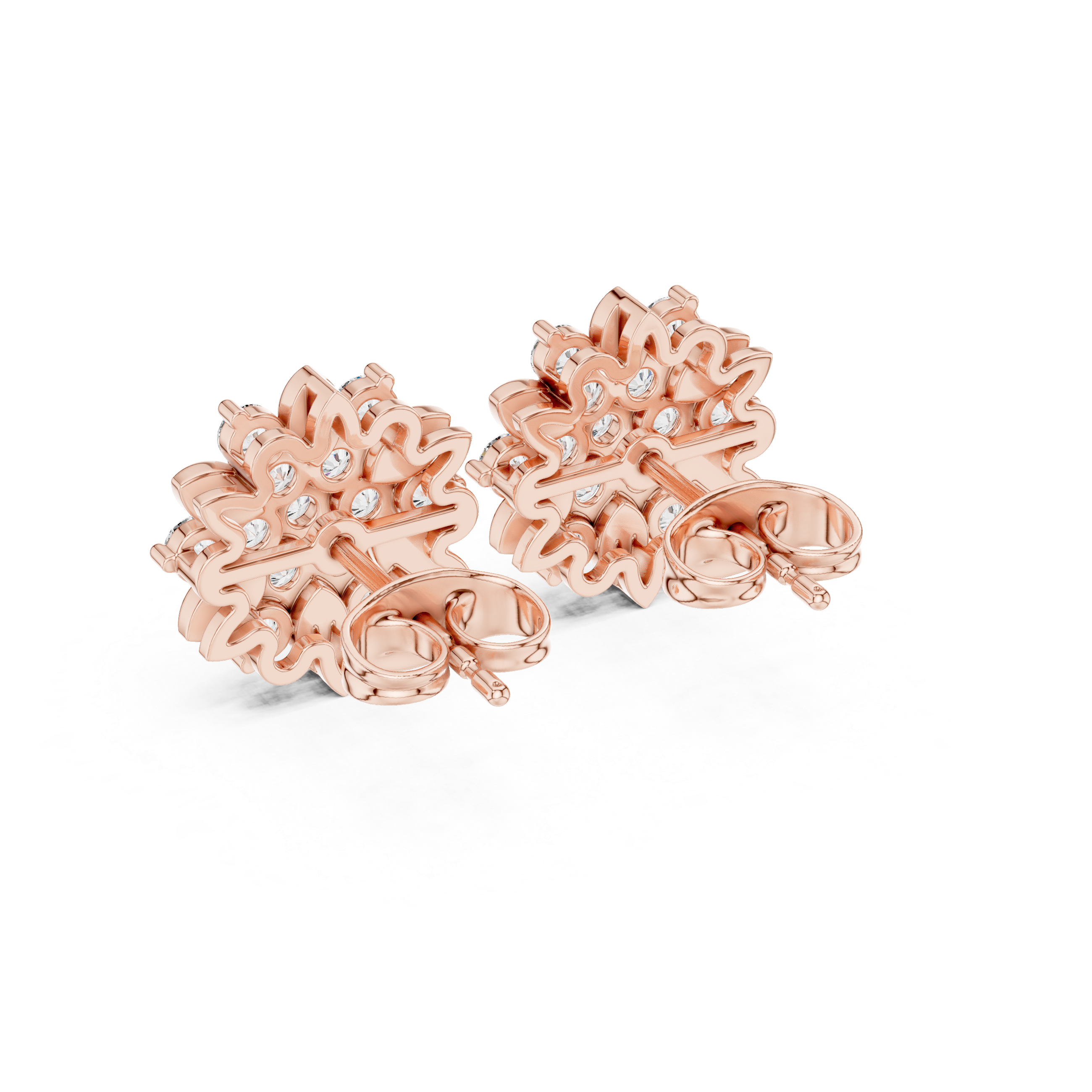 Floral Diamond Cluster Stud Earrings
