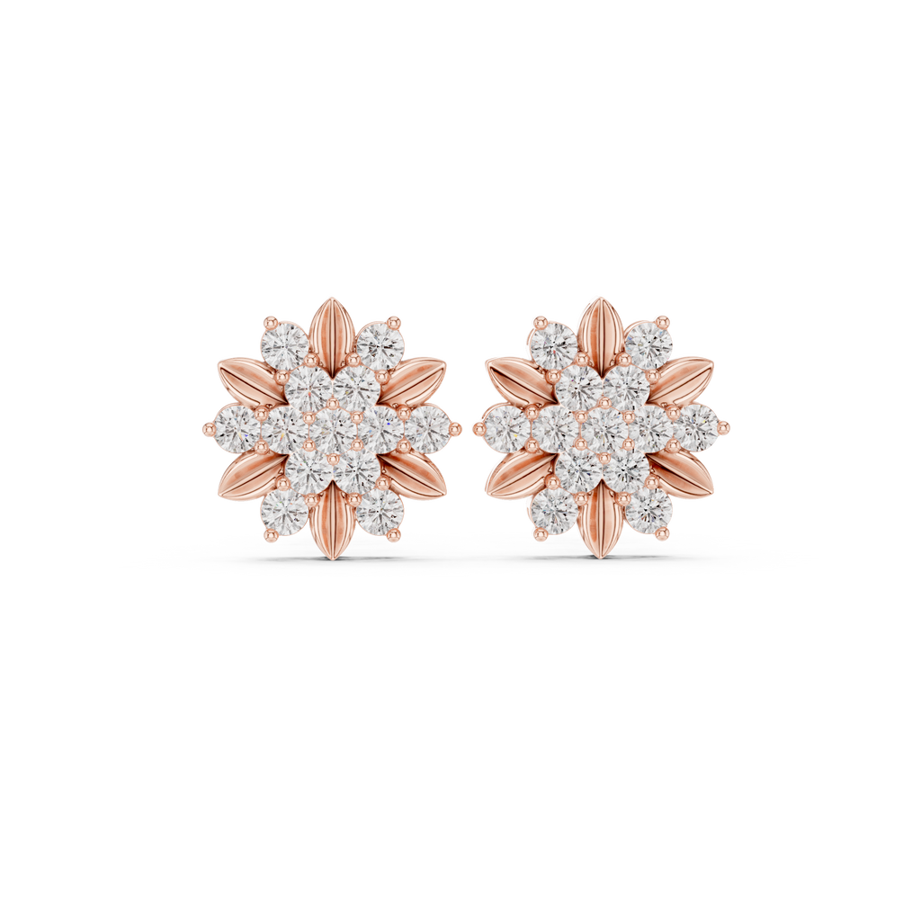 Floral Diamond Cluster Stud Earrings