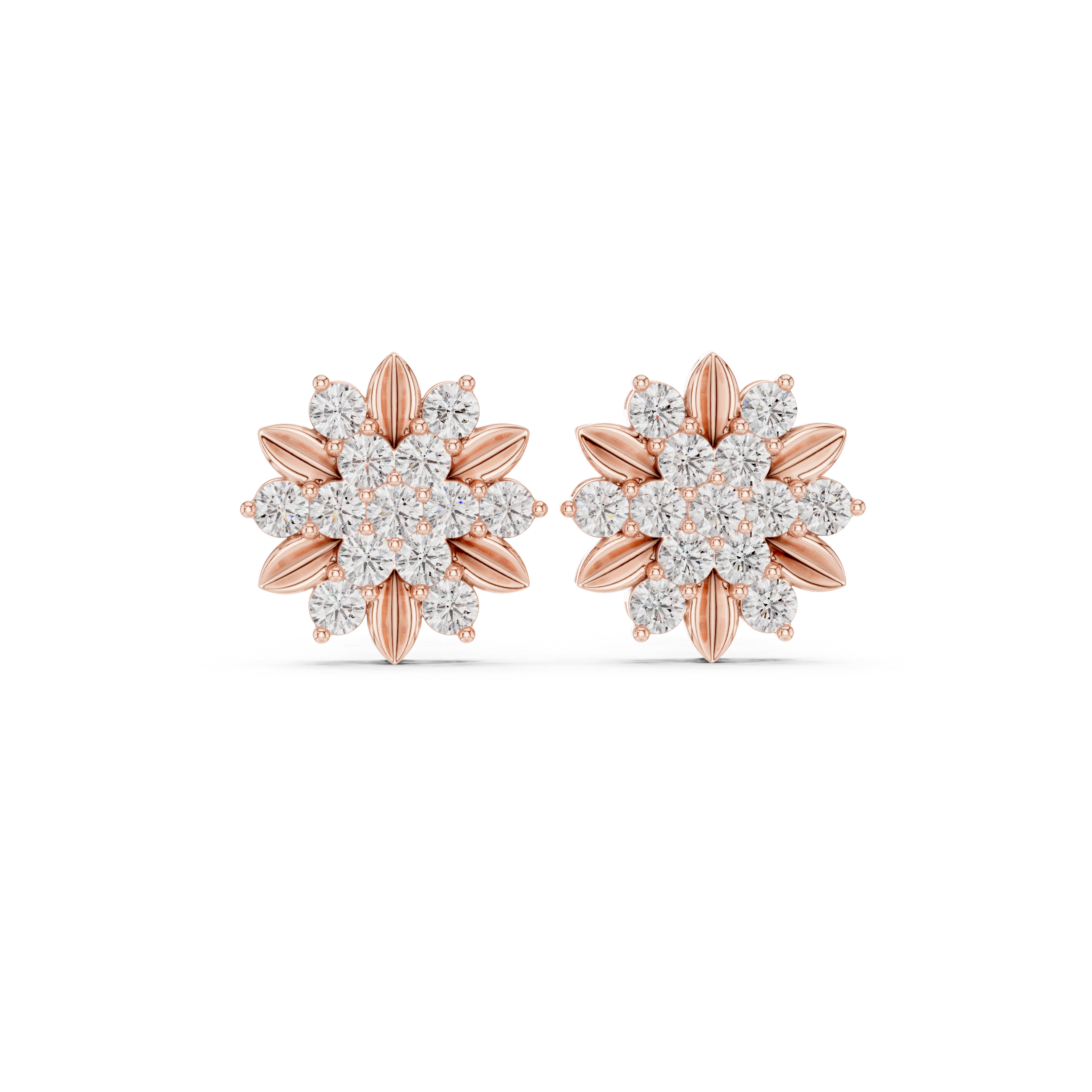 Floral Diamond Cluster Stud Earrings