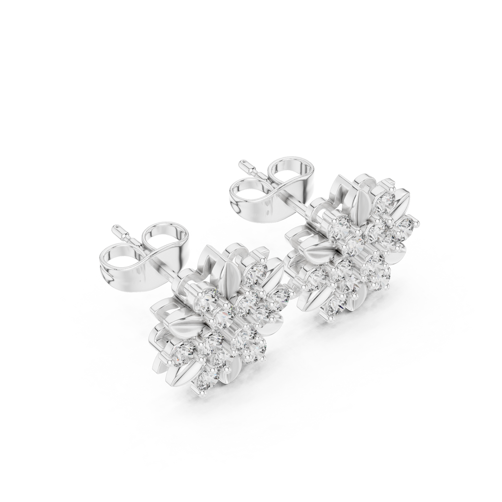 Floral Diamond Cluster Stud Earrings