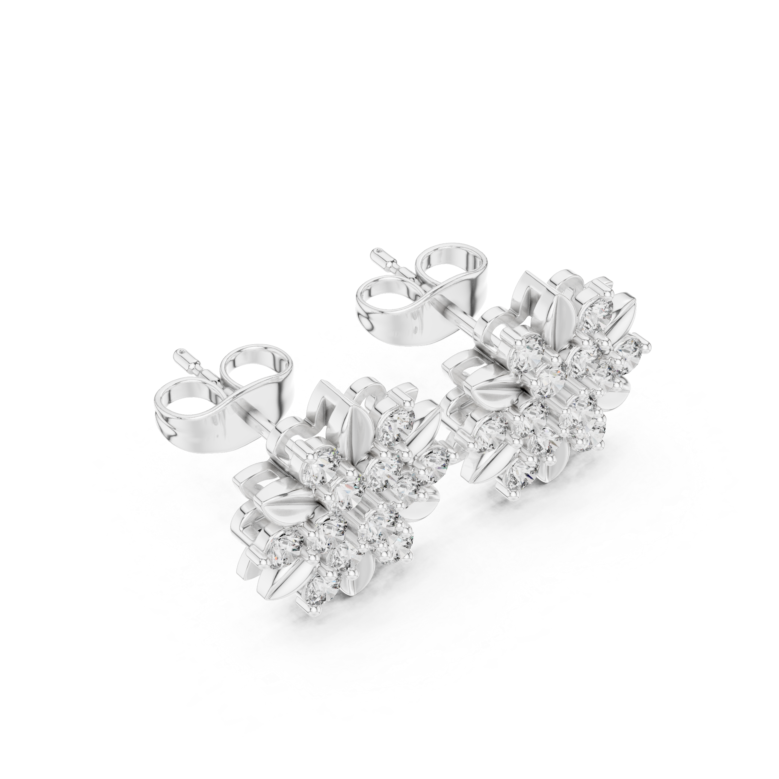 Floral Diamond Cluster Stud Earrings