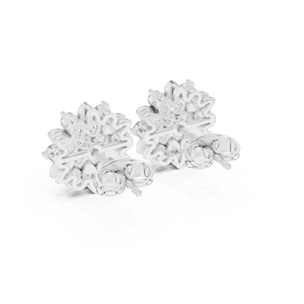 Floral Diamond Cluster Stud Earrings