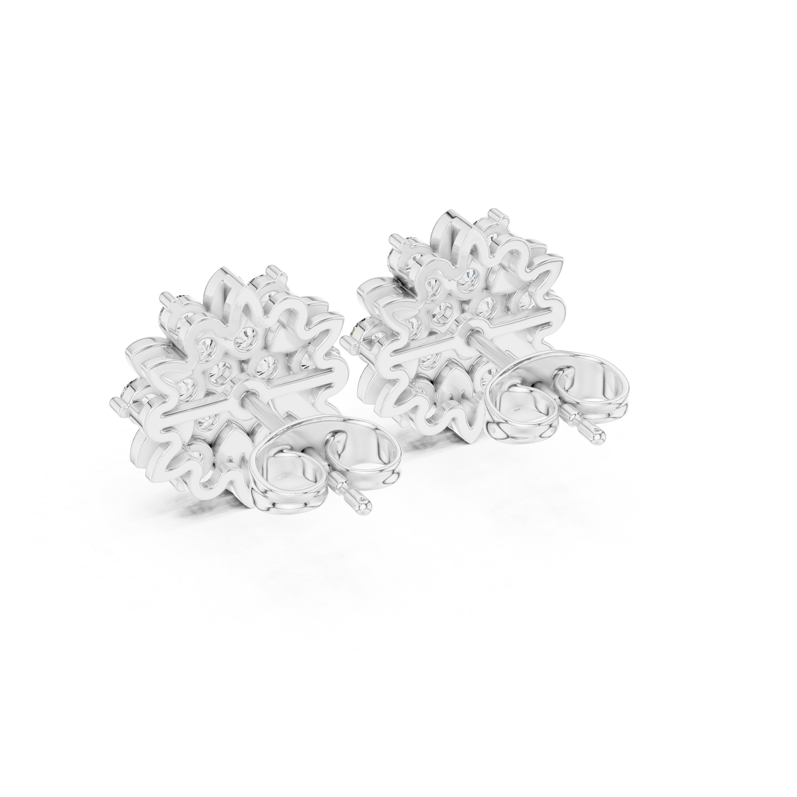 Floral Diamond Cluster Stud Earrings