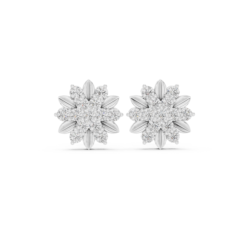 Floral Diamond Cluster Stud Earrings