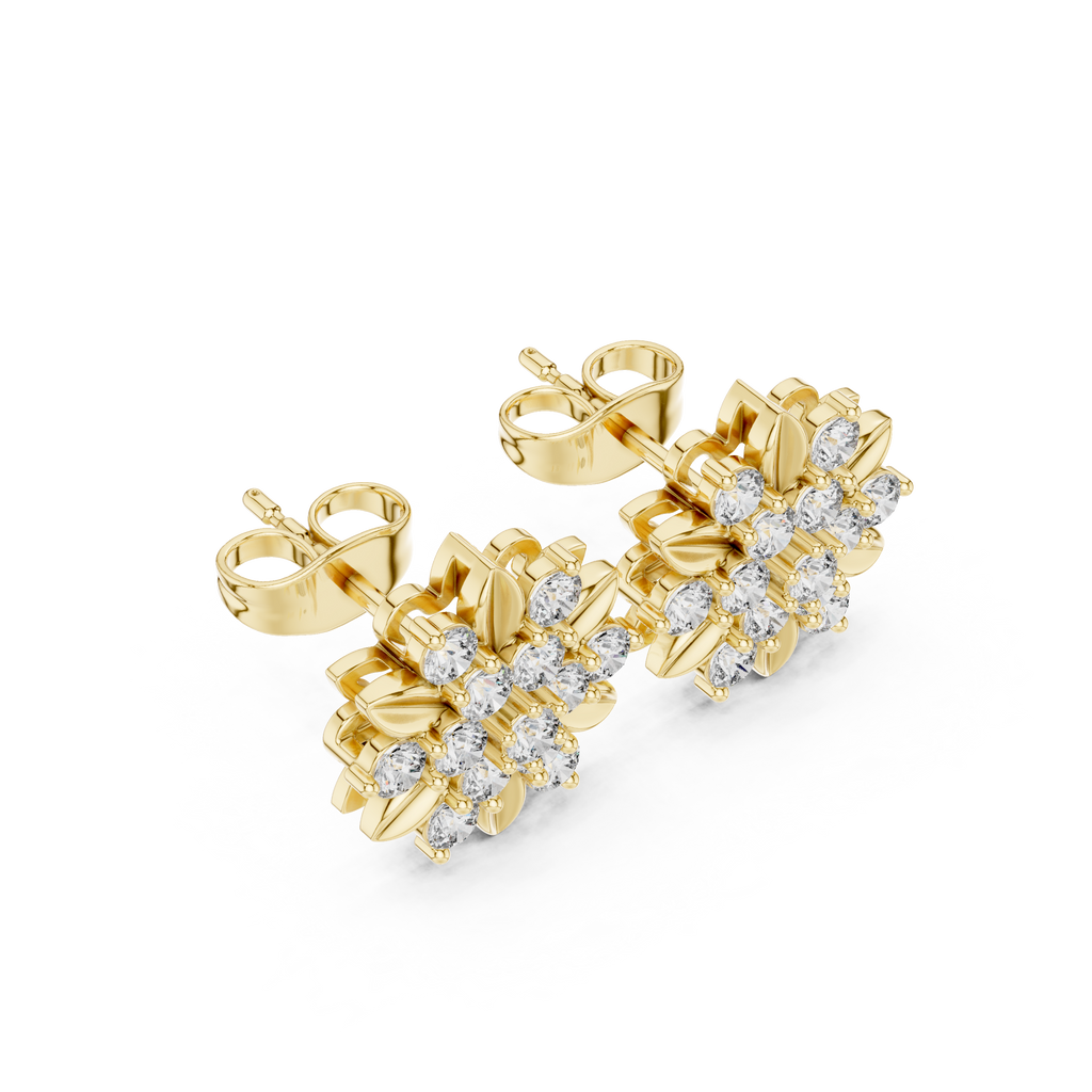 Floral Diamond Cluster Stud Earrings