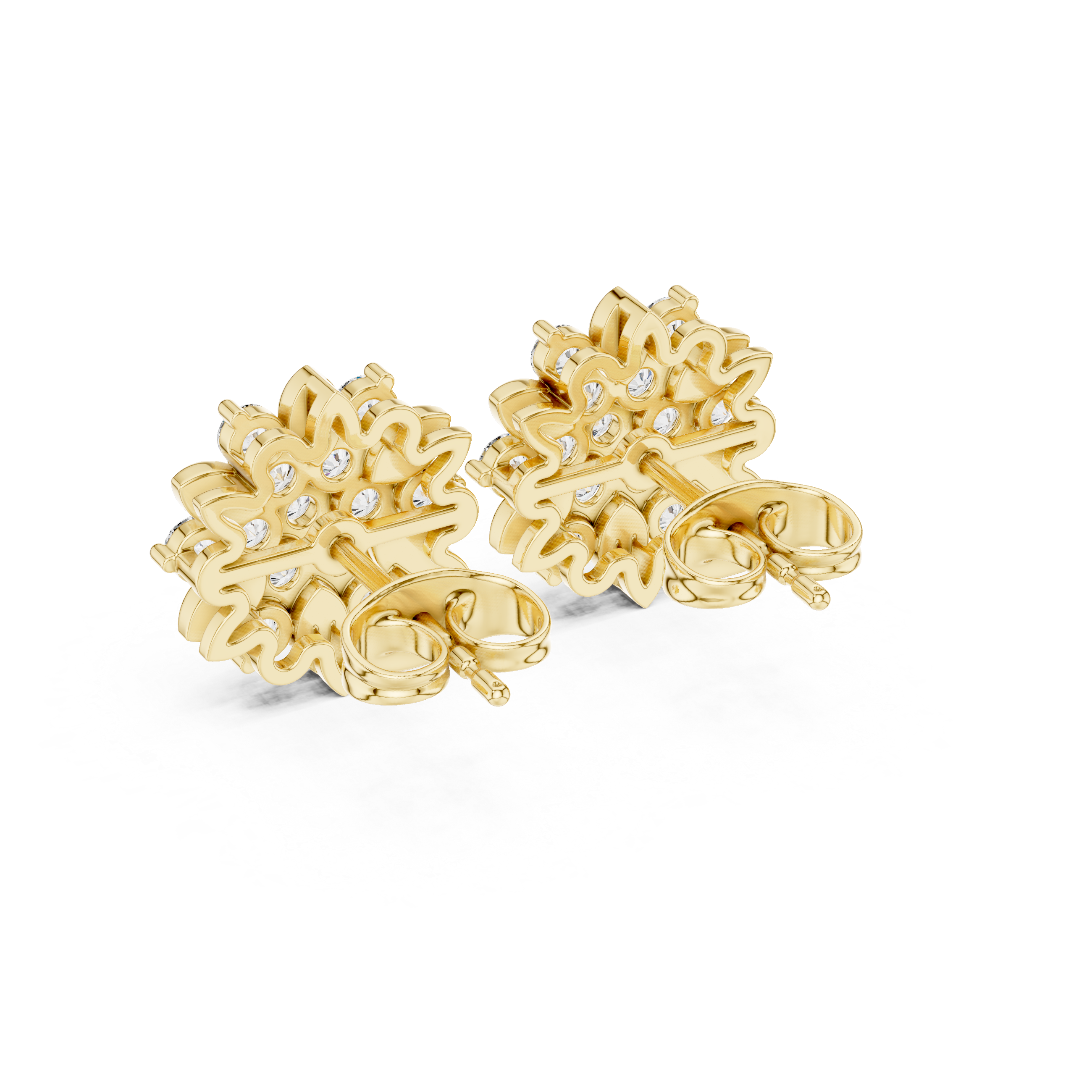 Floral Diamond Cluster Stud Earrings