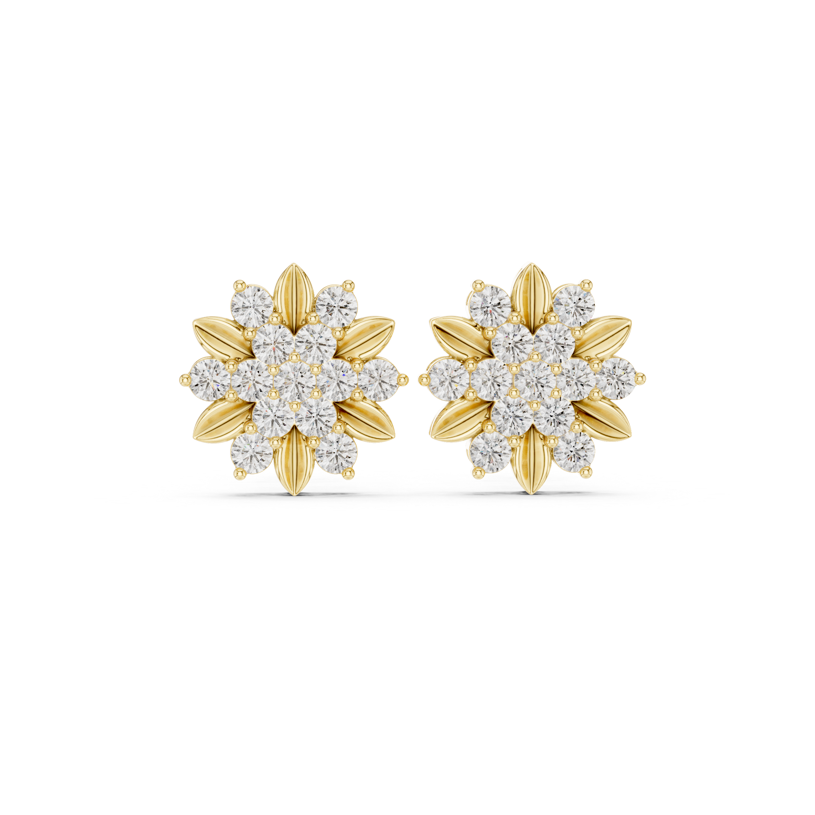 Floral Diamond Cluster Stud Earrings