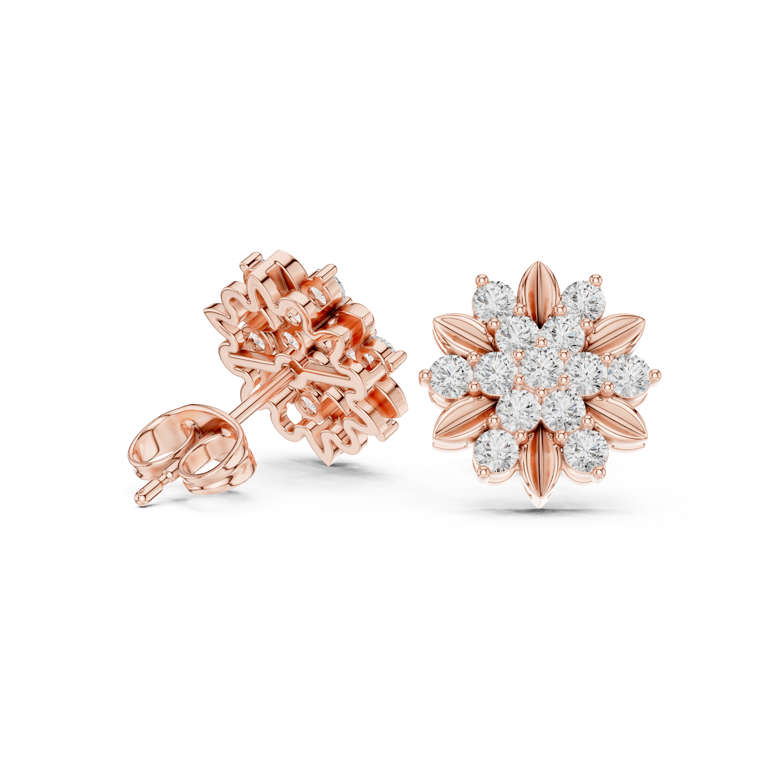 Floral Diamond Cluster Stud Earrings