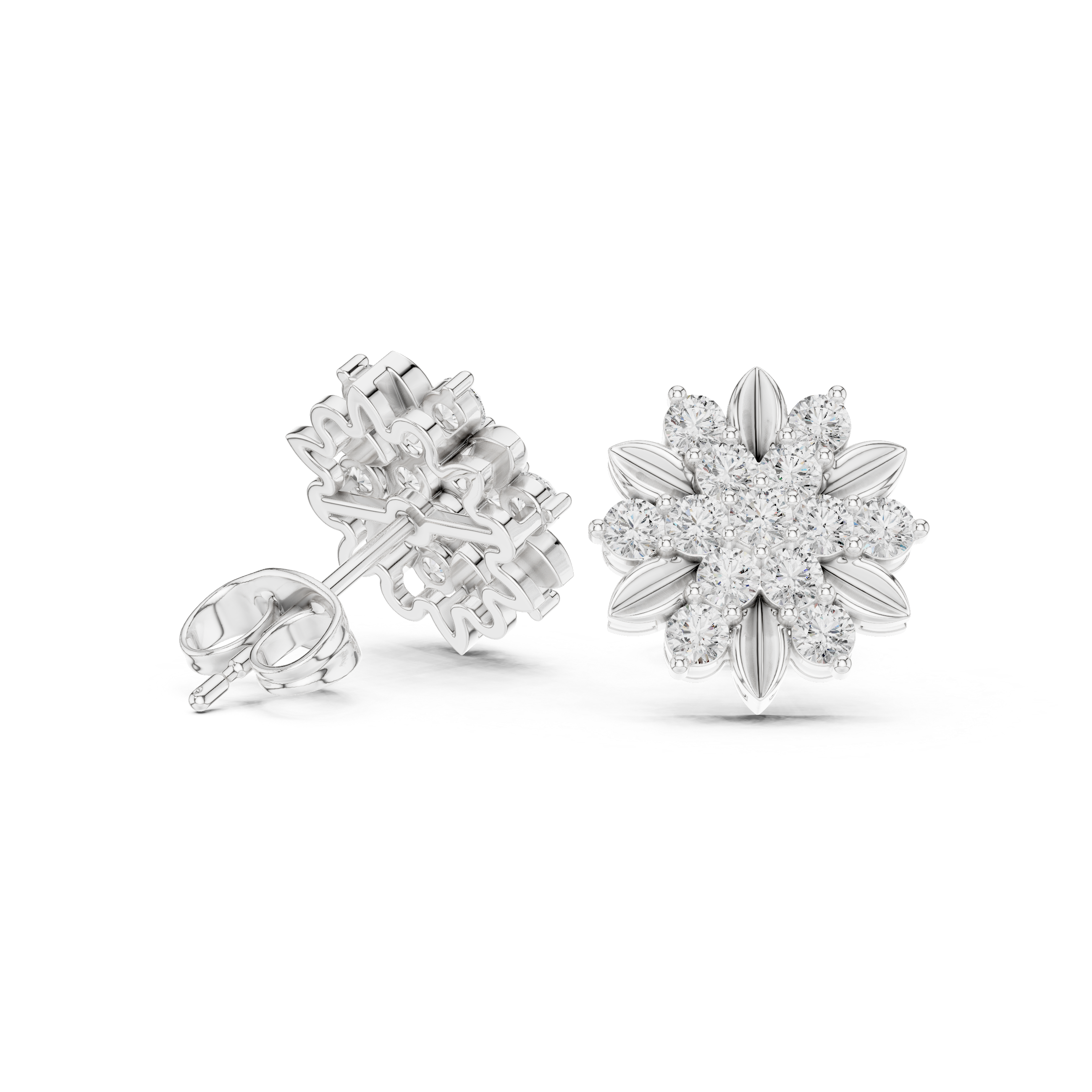 Floral Diamond Cluster Stud Earrings