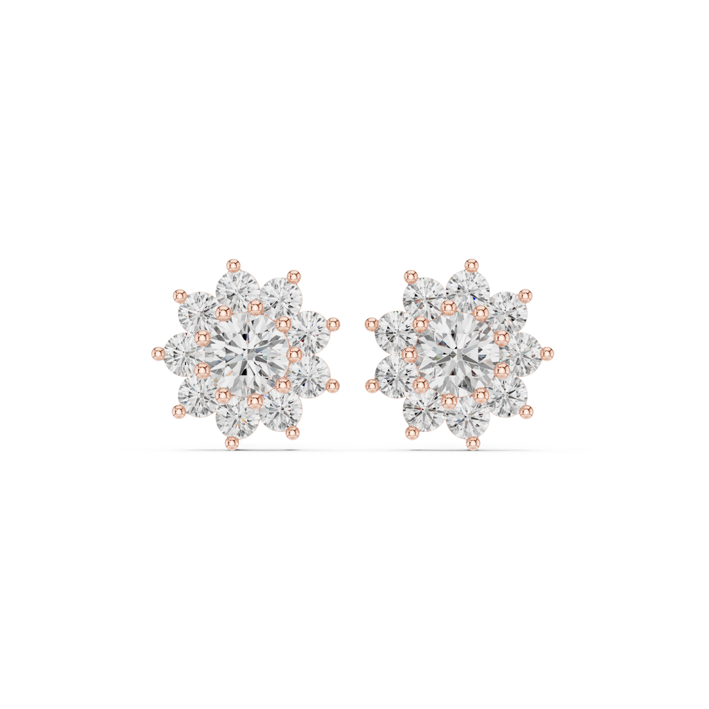 Floral Halo Diamond Stud Earrings