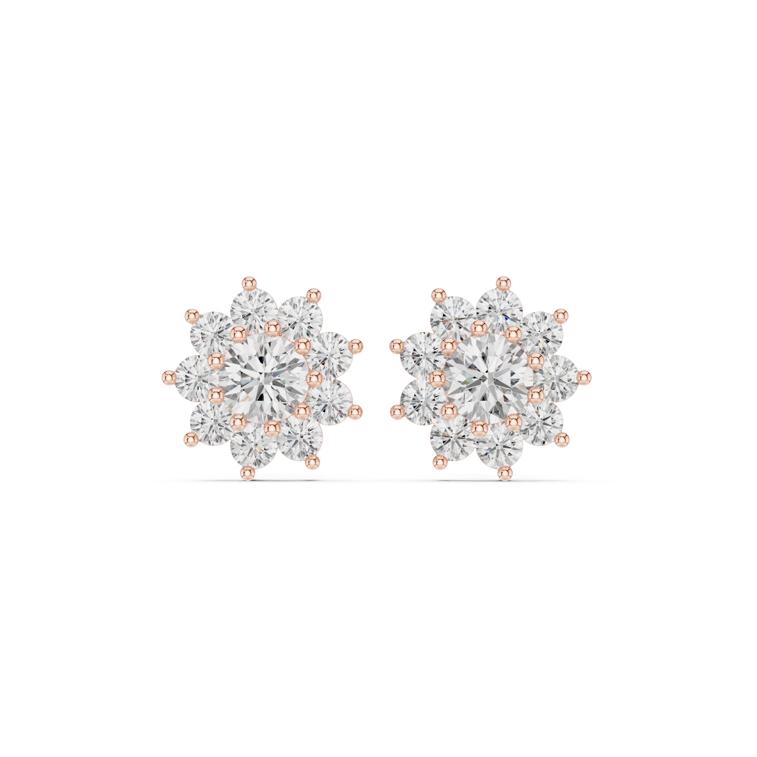 Floral Halo Diamond Stud Earrings