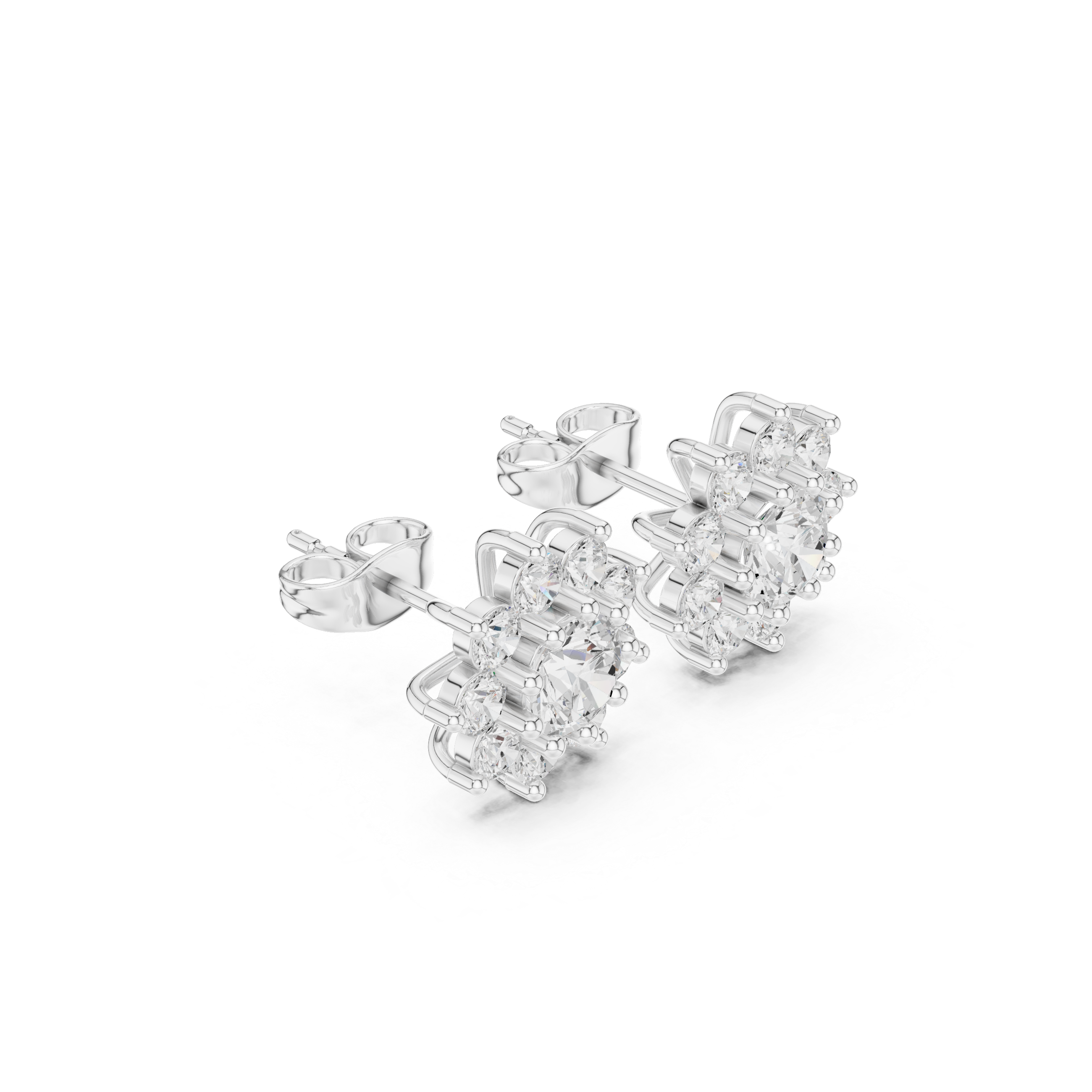 Floral Halo Diamond Stud Earrings