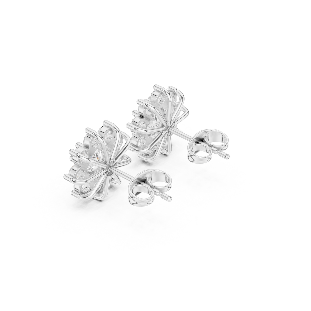 Floral Halo Diamond Stud Earrings
