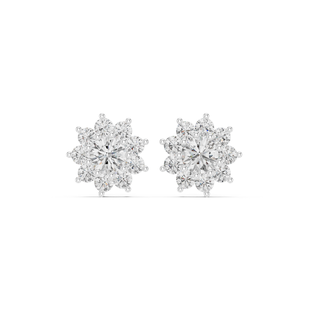 Floral Halo Diamond Stud Earrings