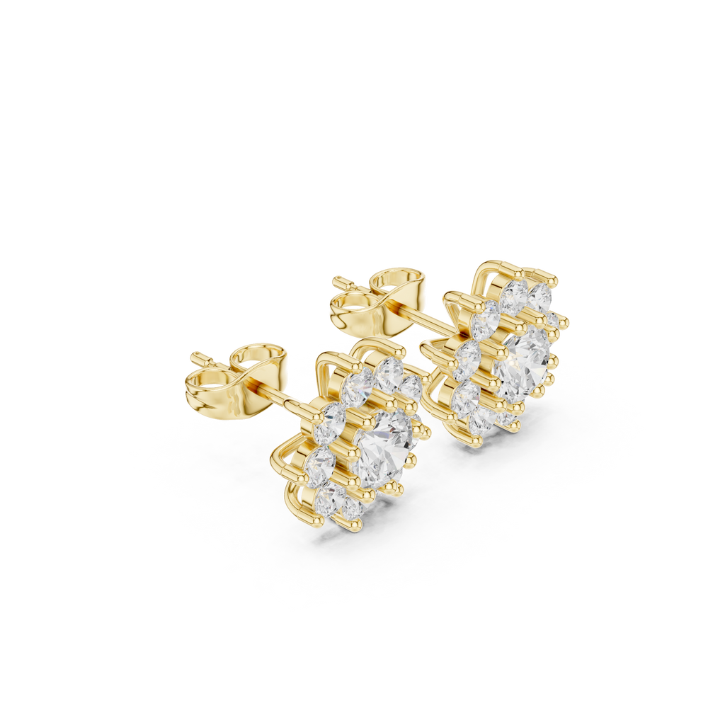 Floral Halo Diamond Stud Earrings