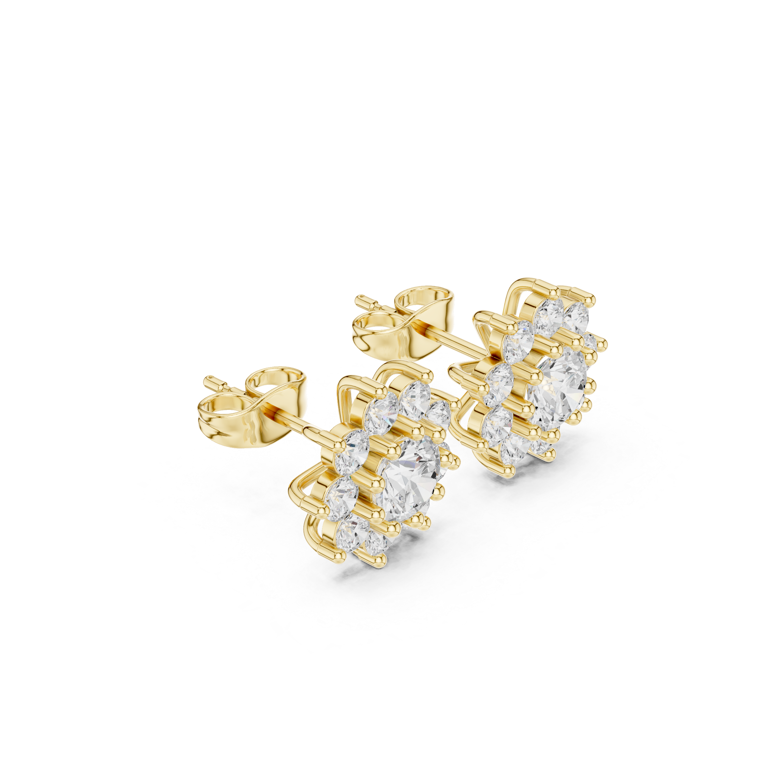 Floral Halo Diamond Stud Earrings