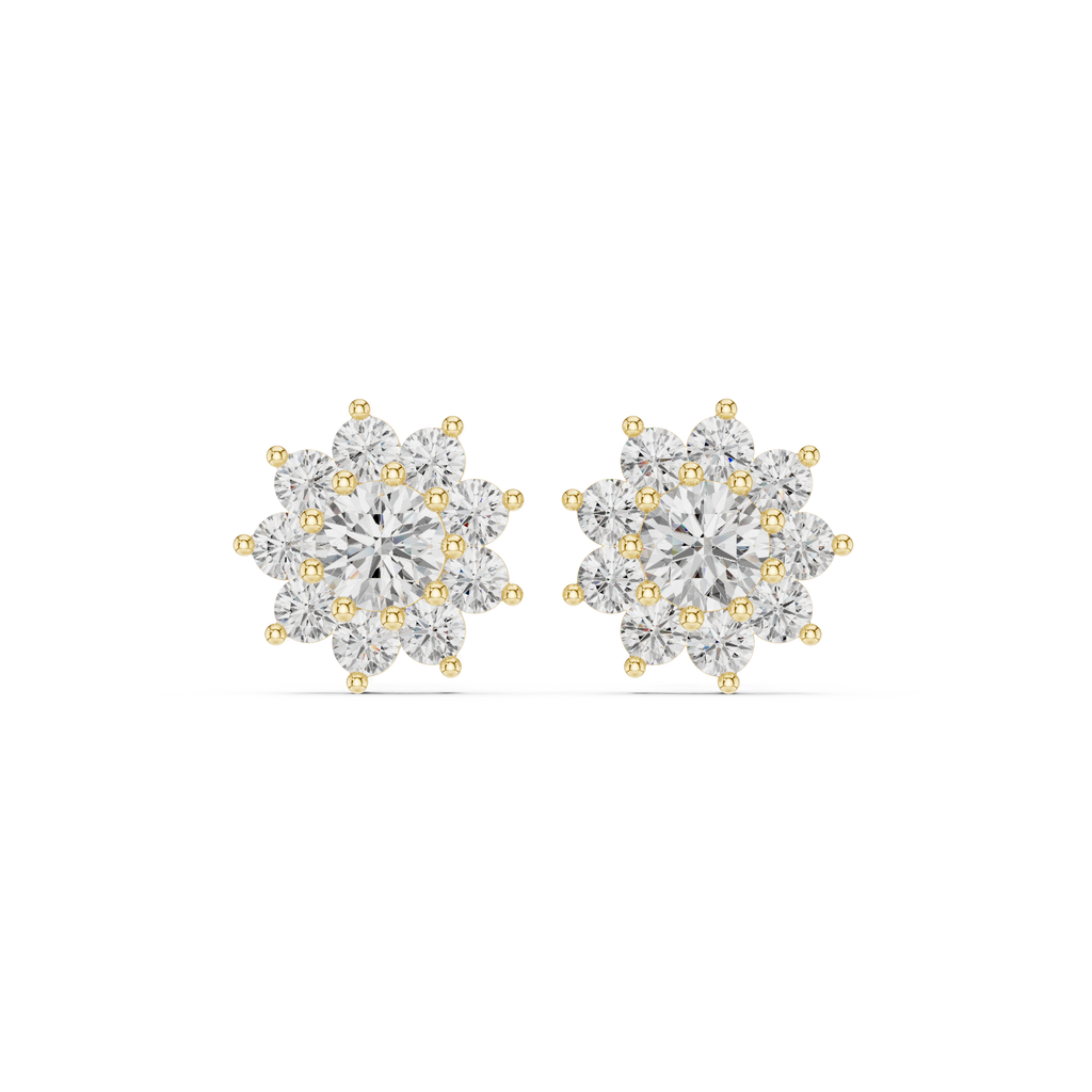 Floral Halo Diamond Stud Earrings