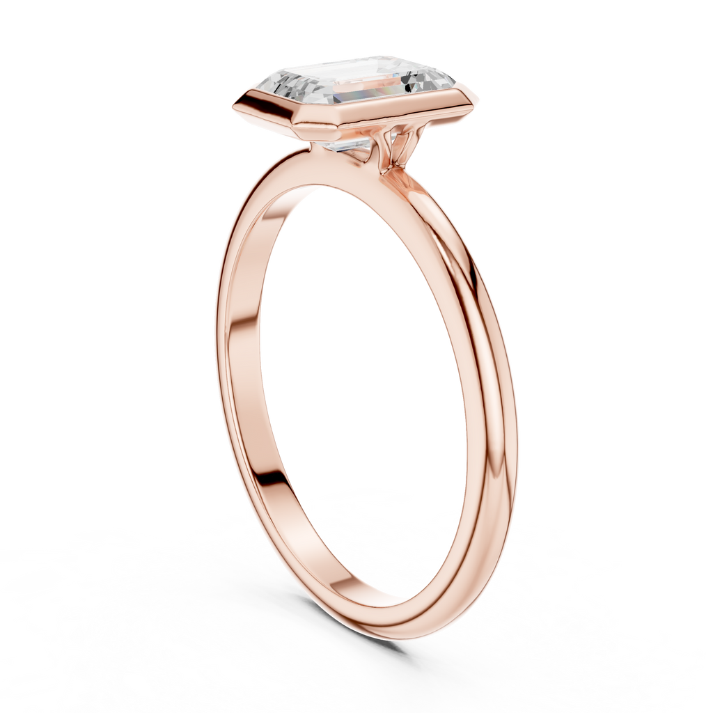 Emerald Cut Lab Diamond Ring, Minimalist Bezel Solitaire