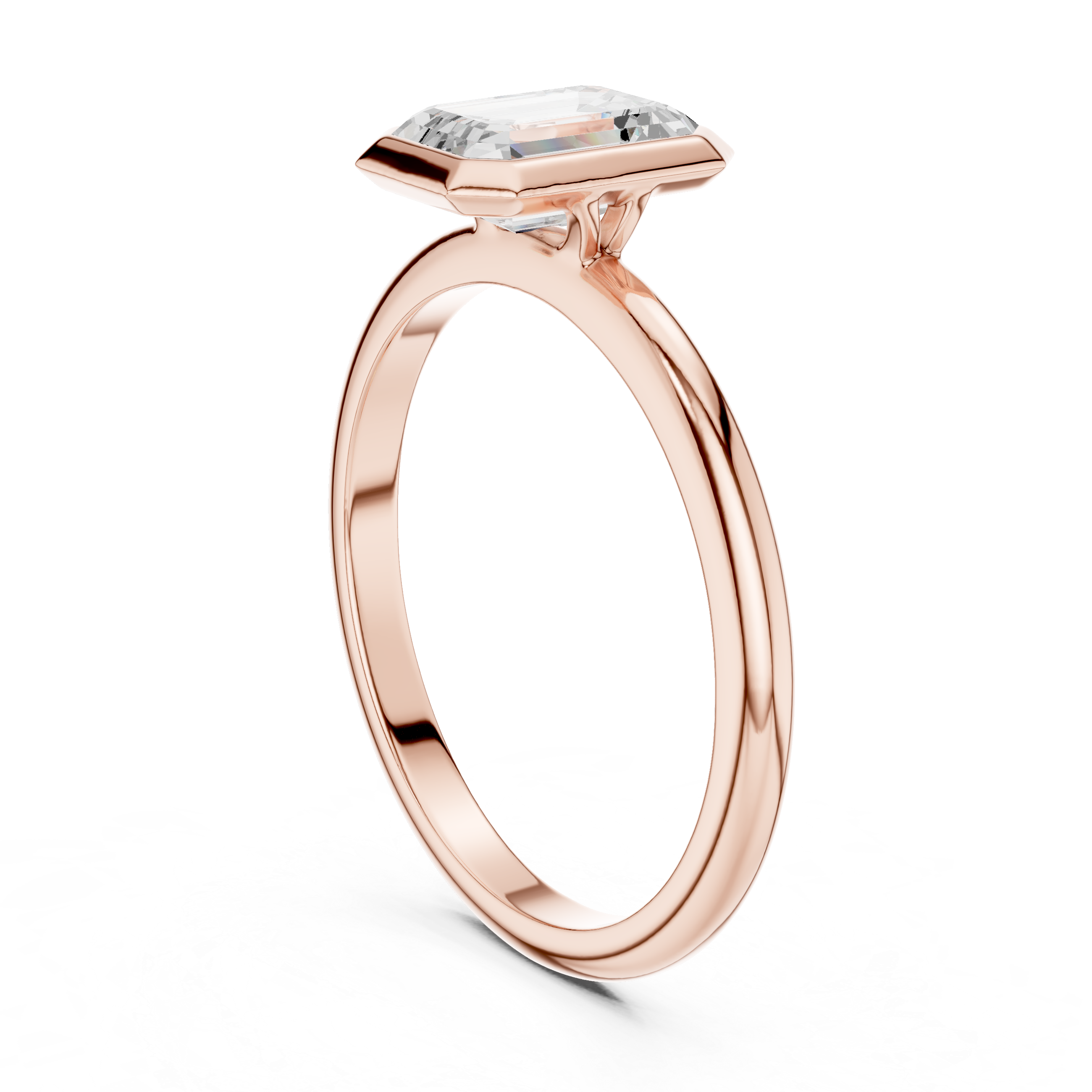 Emerald Cut Lab Diamond Ring, Minimalist Bezel Solitaire