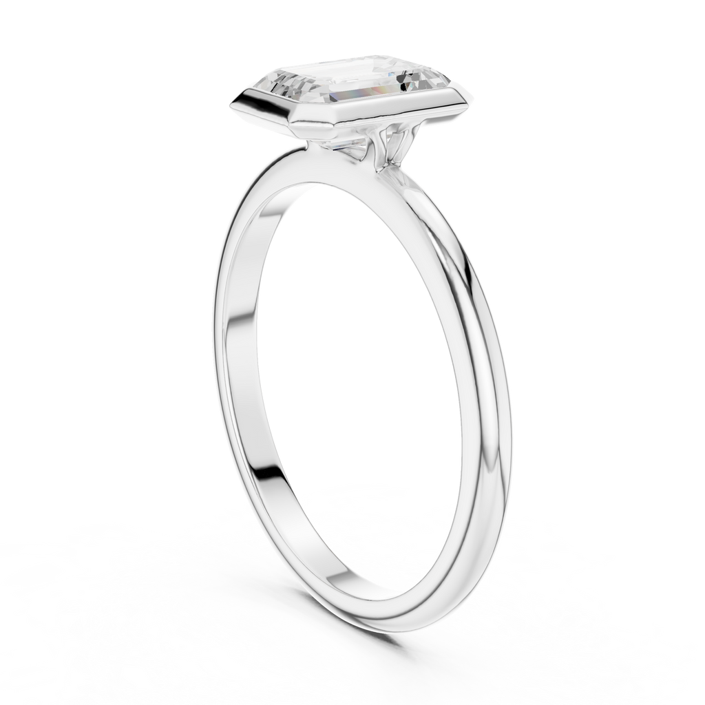 Emerald Cut Lab Diamond Ring, Minimalist Bezel Solitaire