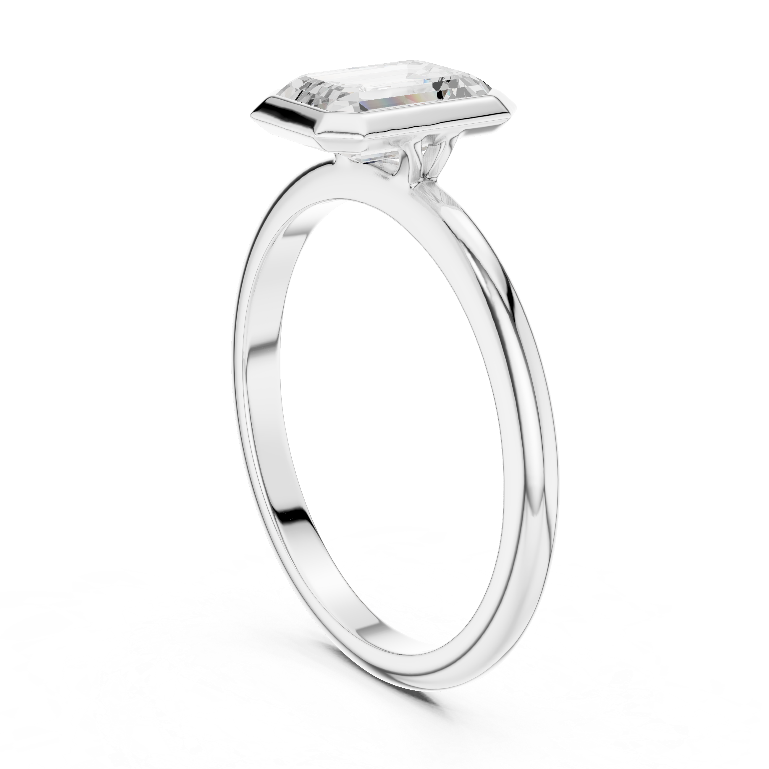 Emerald Cut Lab Diamond Ring, Minimalist Bezel Solitaire
