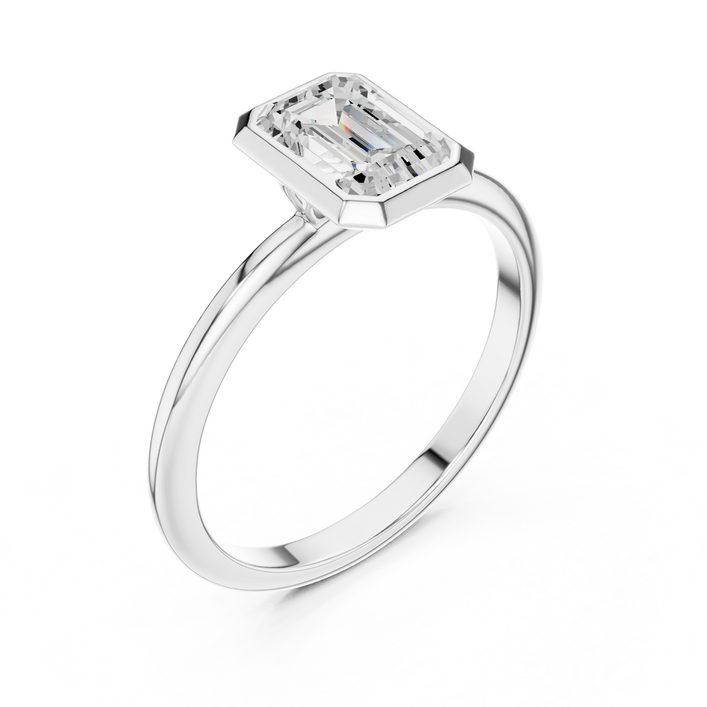 Emerald Cut Lab Diamond Ring, Minimalist Bezel Solitaire