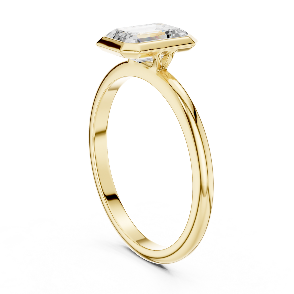 Emerald Cut Lab Diamond Ring, Minimalist Bezel Solitaire