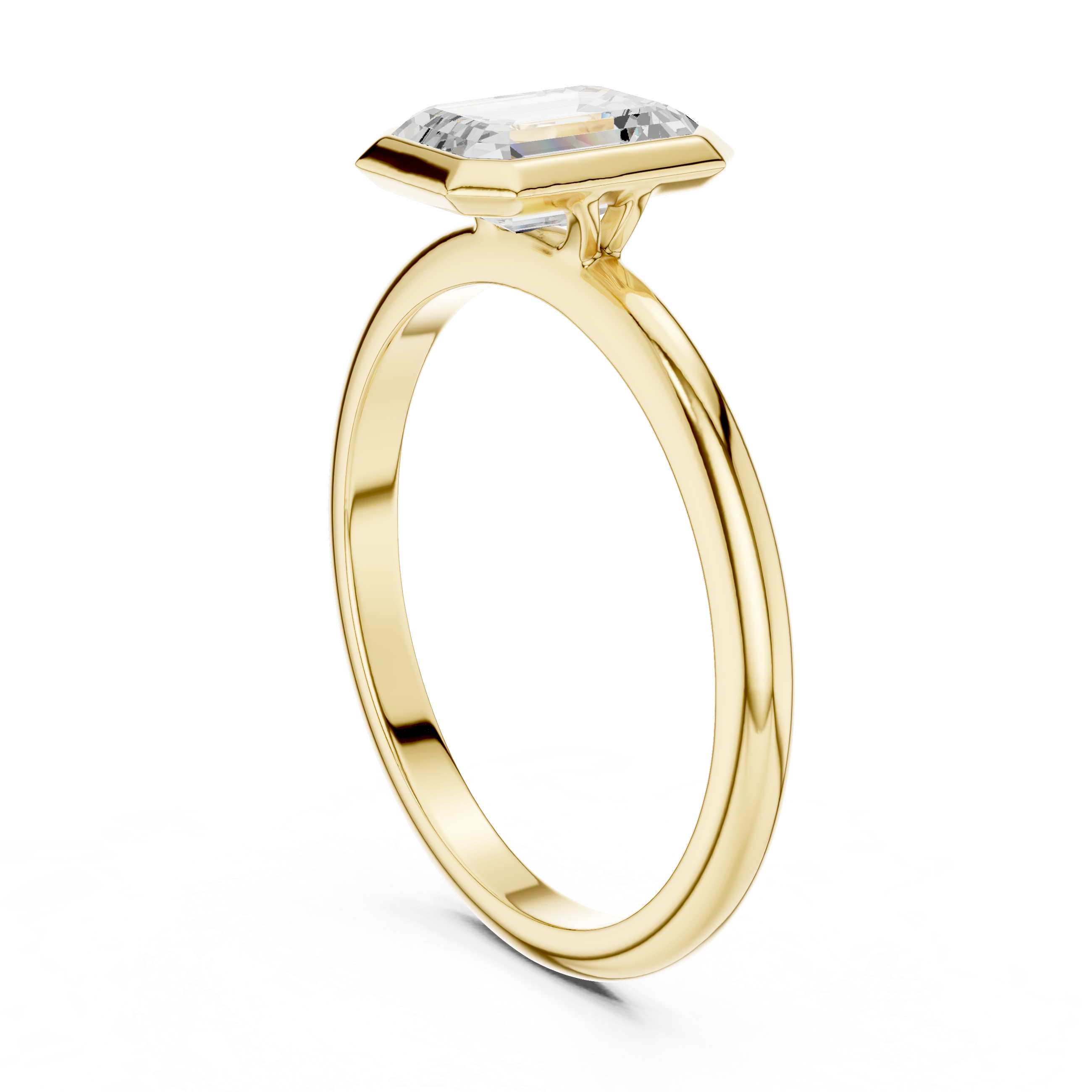 Emerald Cut Lab Diamond Ring, Minimalist Bezel Solitaire