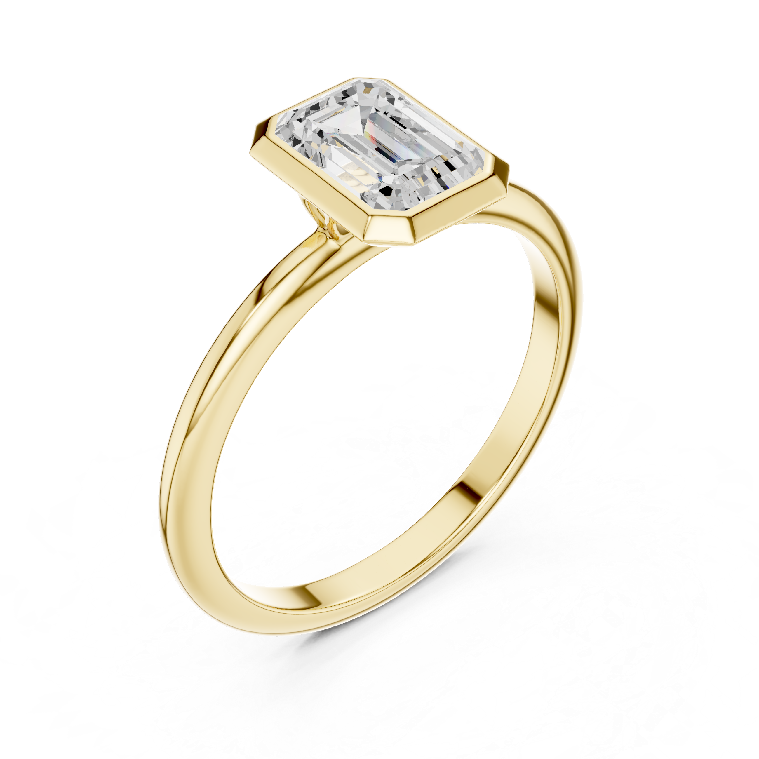 Emerald Cut Lab Diamond Ring, Minimalist Bezel Solitaire