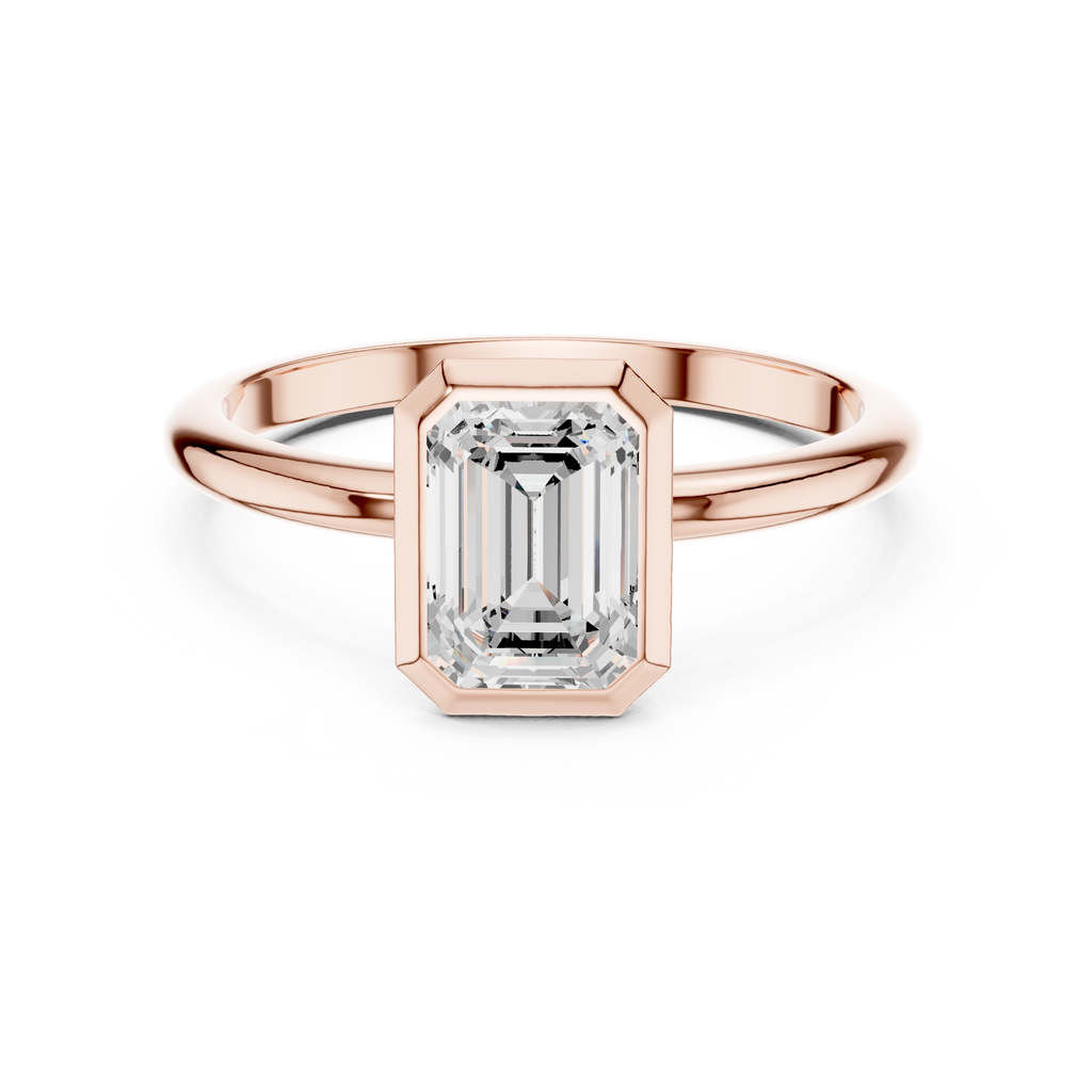 Emerald Cut Lab Diamond Ring, Minimalist Bezel Solitaire
