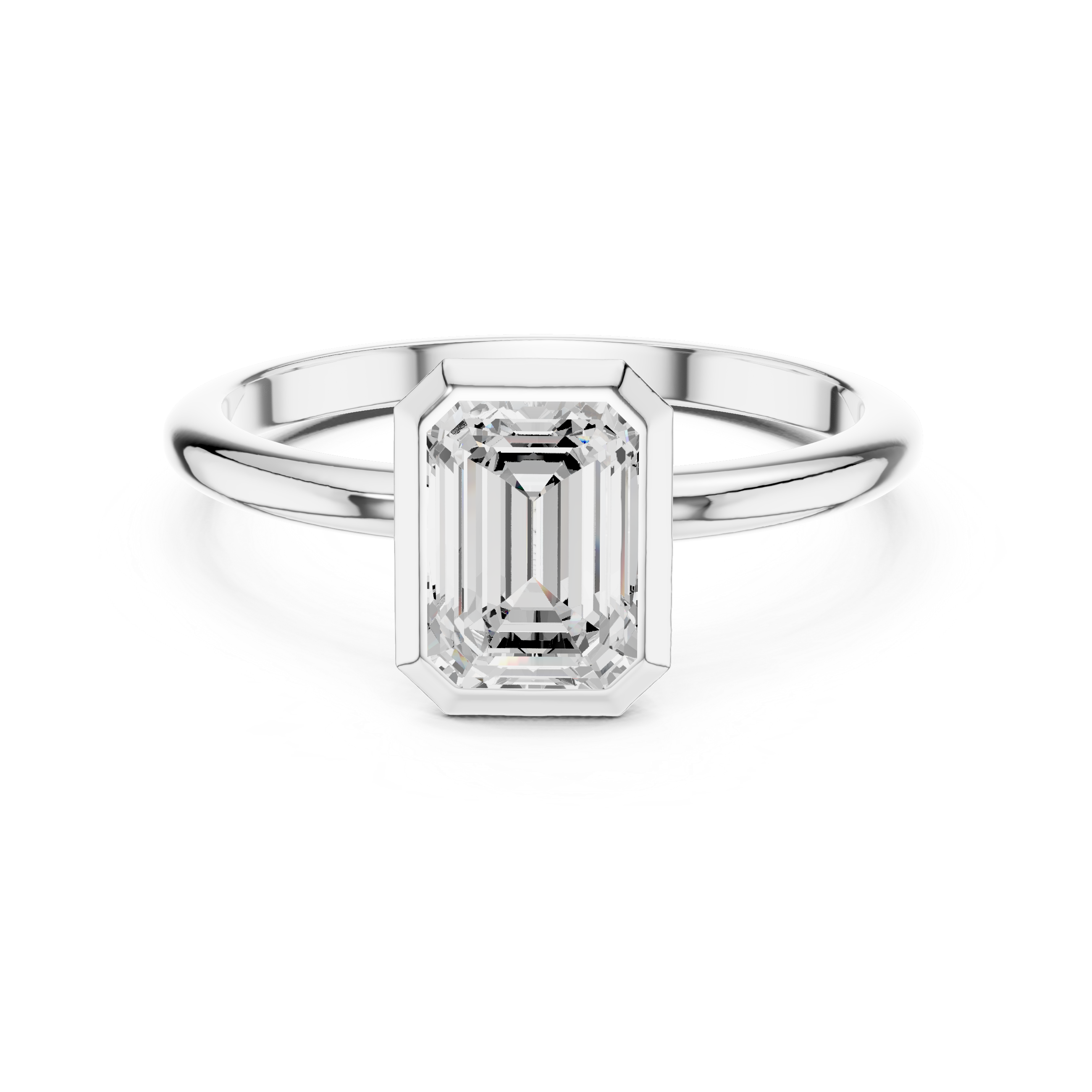 Emerald Cut Lab Diamond Ring, Minimalist Bezel Solitaire