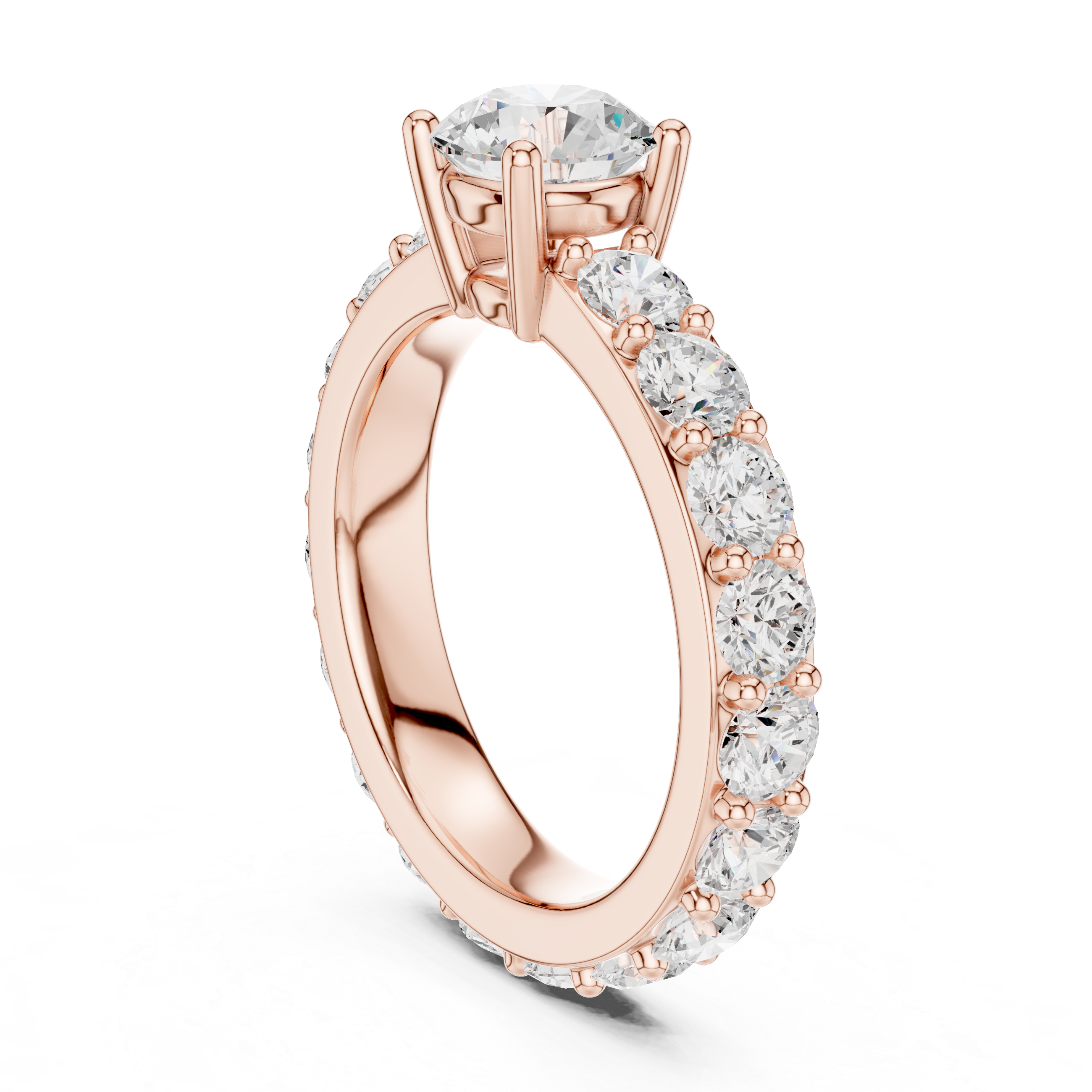 Classic Round Solitaire Diamond Ring with Pavé Band