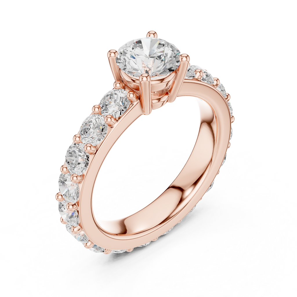 Classic Round Solitaire Diamond Ring with Pavé Band
