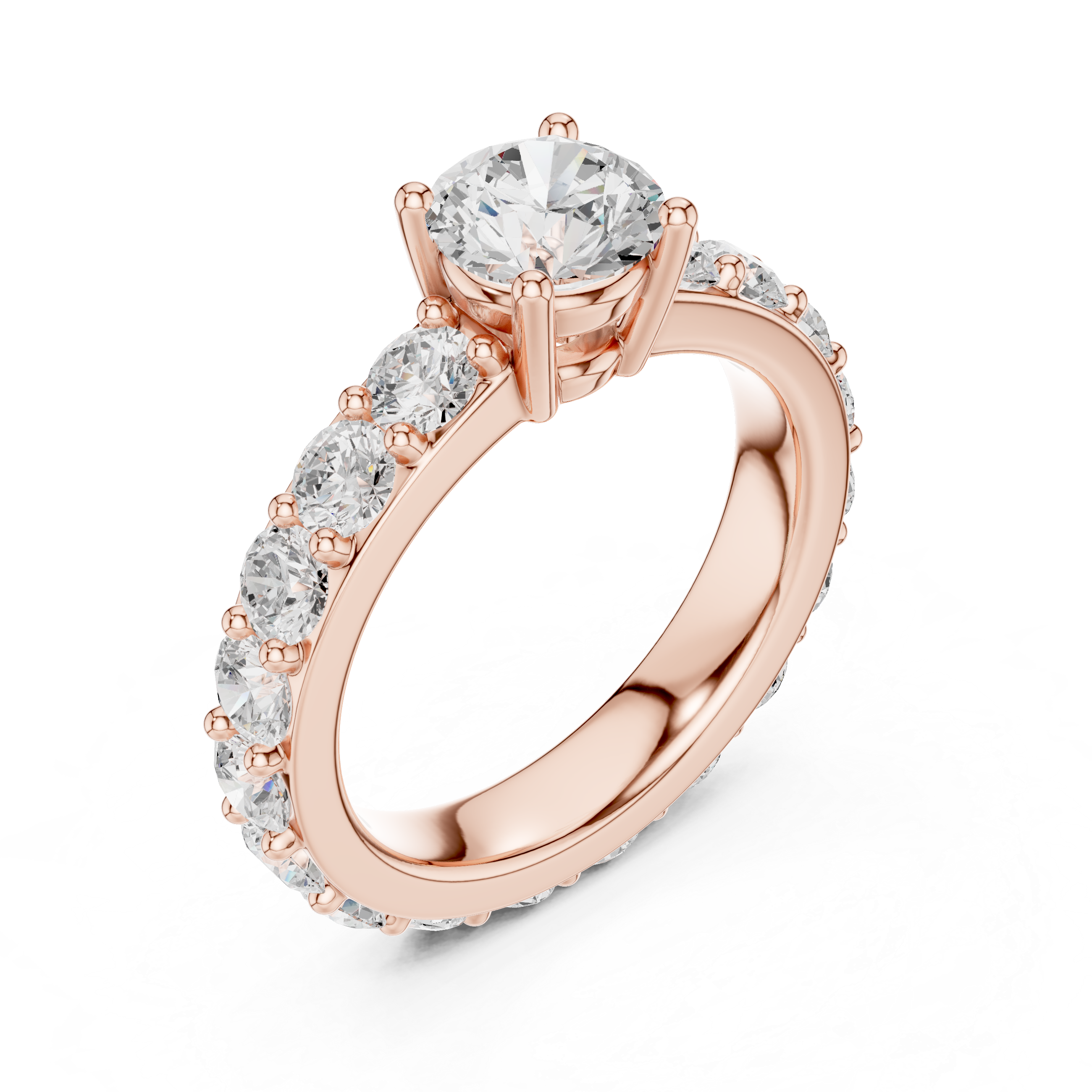 Classic Round Solitaire Diamond Ring with Pavé Band
