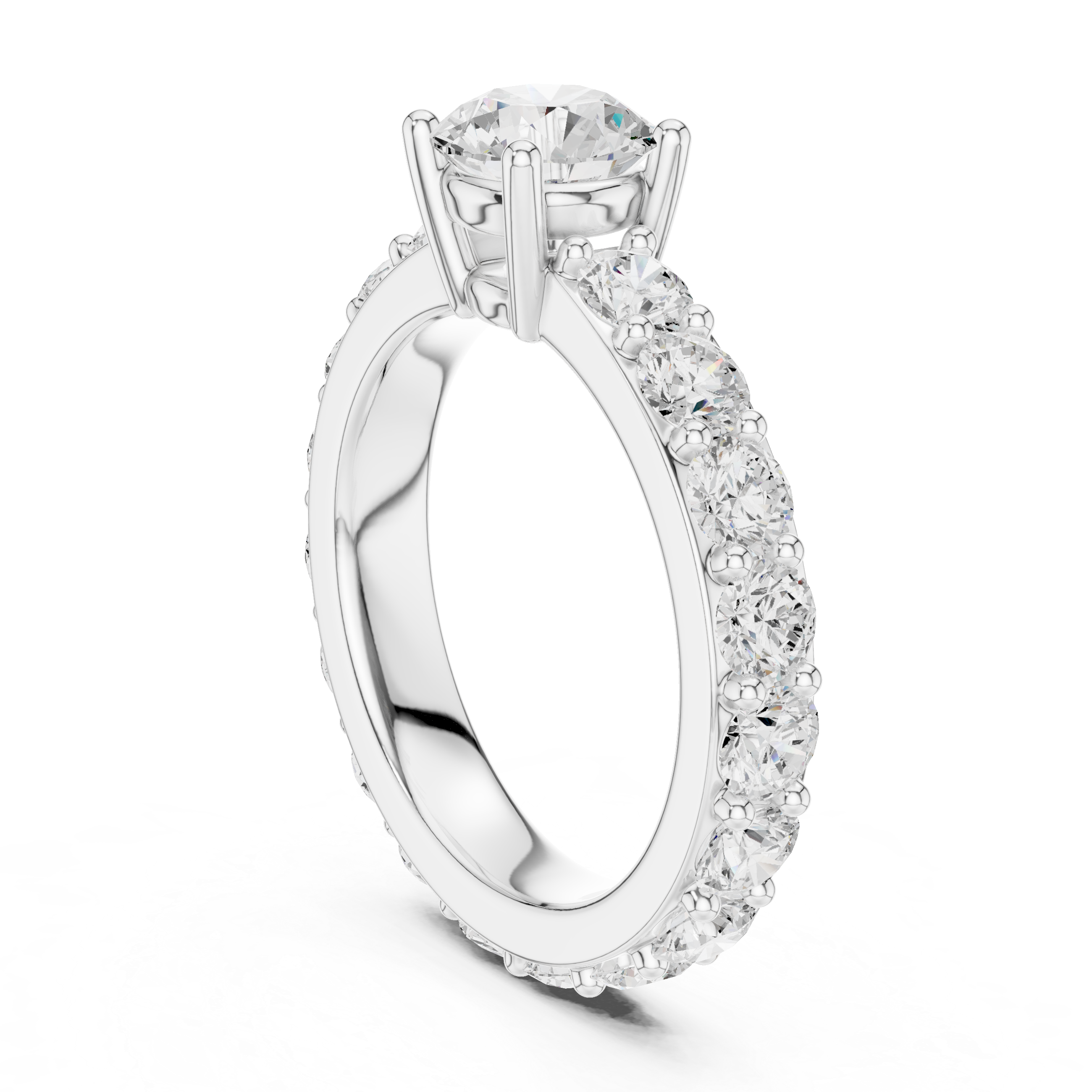 Classic Round Solitaire Diamond Ring with Pavé Band