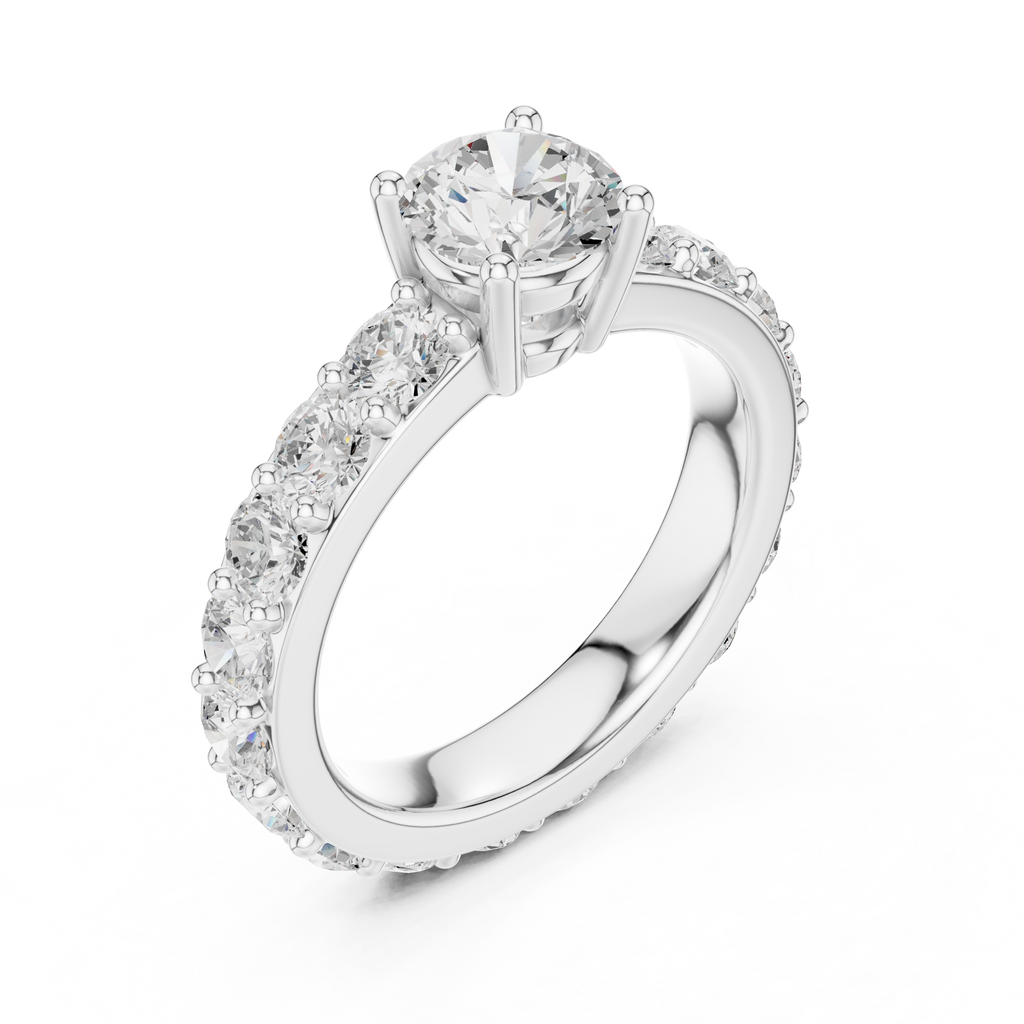 Classic Round Solitaire Diamond Ring with Pavé Band