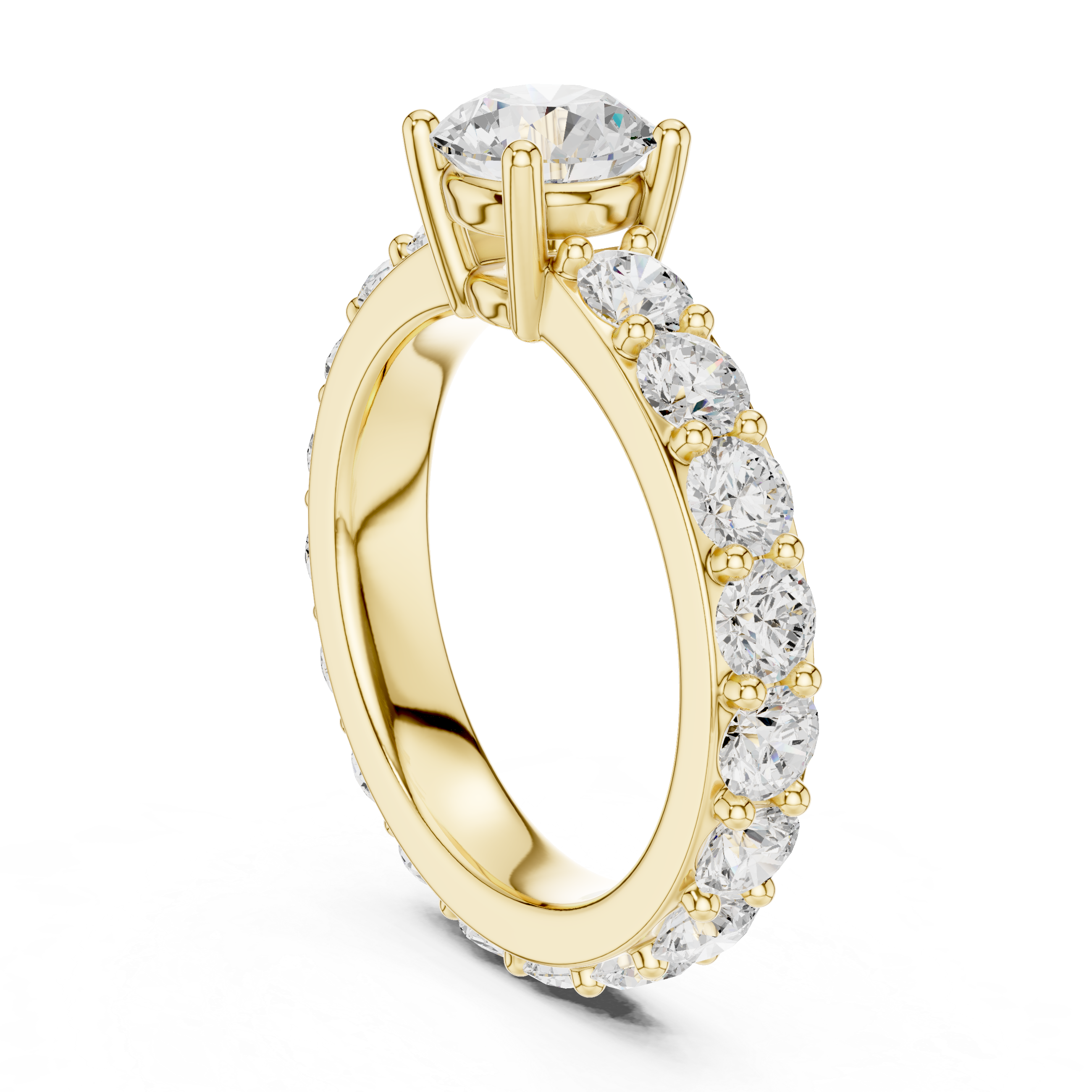 Classic Round Solitaire Diamond Ring with Pavé Band