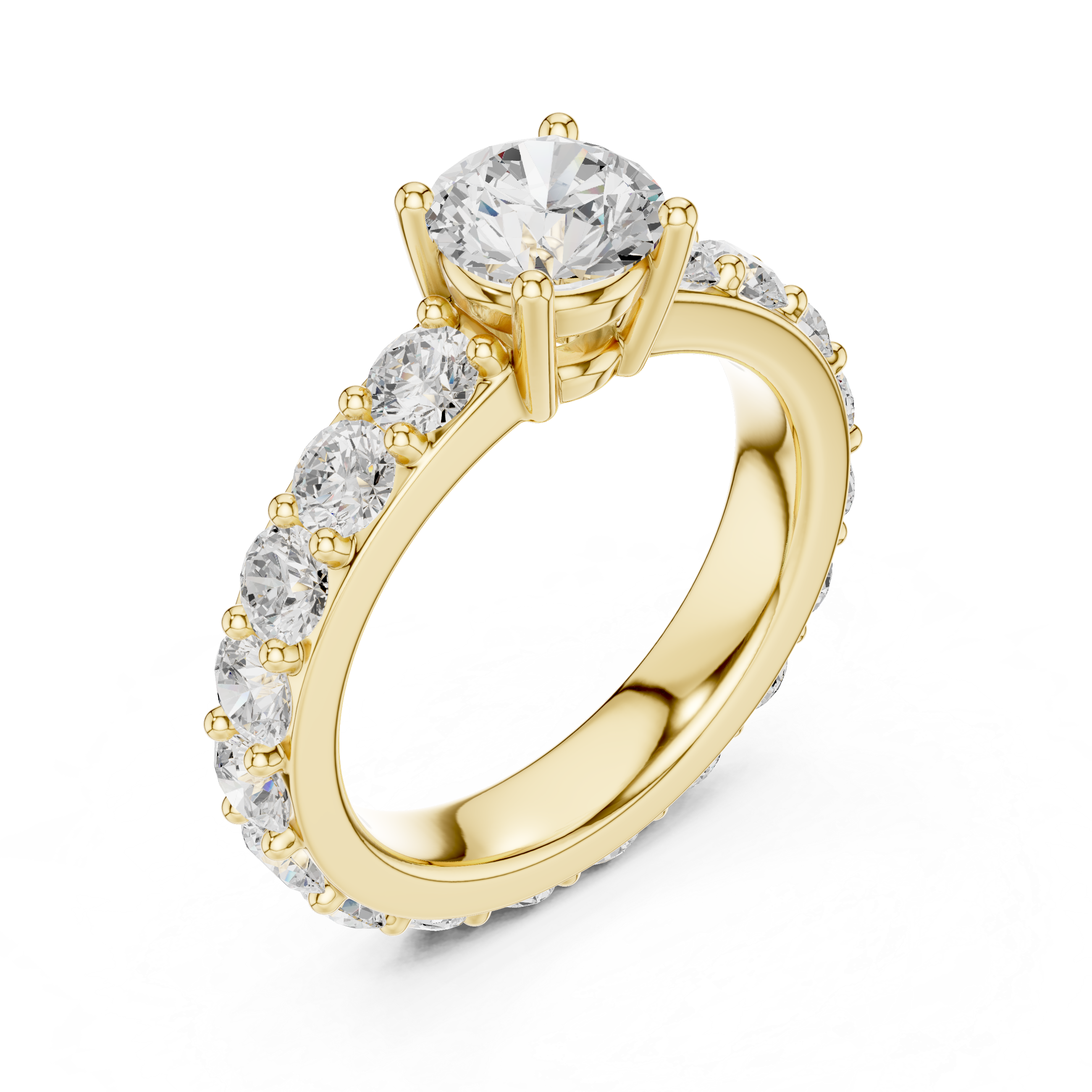 Classic Round Solitaire Diamond Ring with Pavé Band