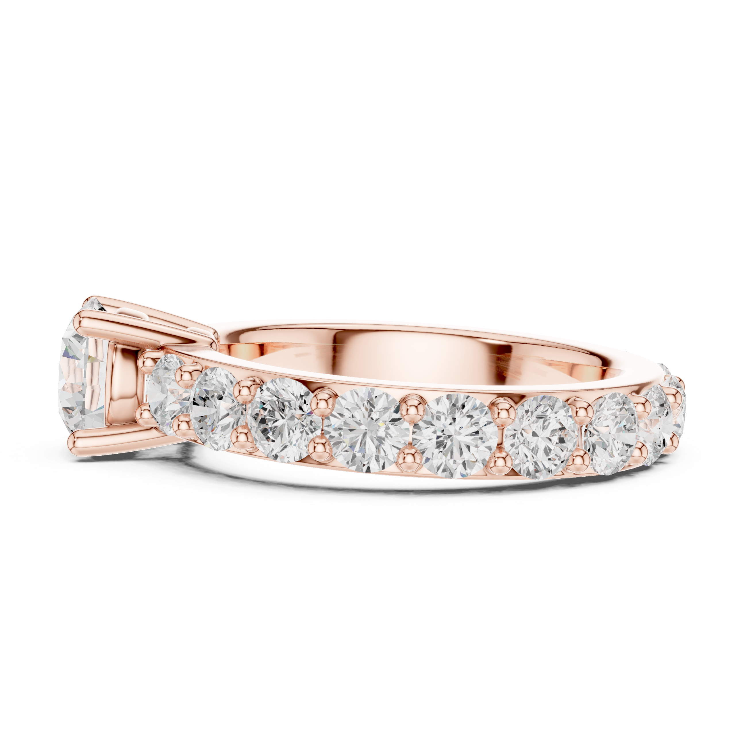 Classic Round Solitaire Diamond Ring with Pavé Band