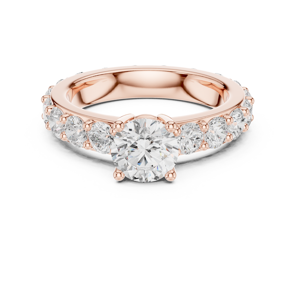 Classic Round Solitaire Diamond Ring with Pavé Band