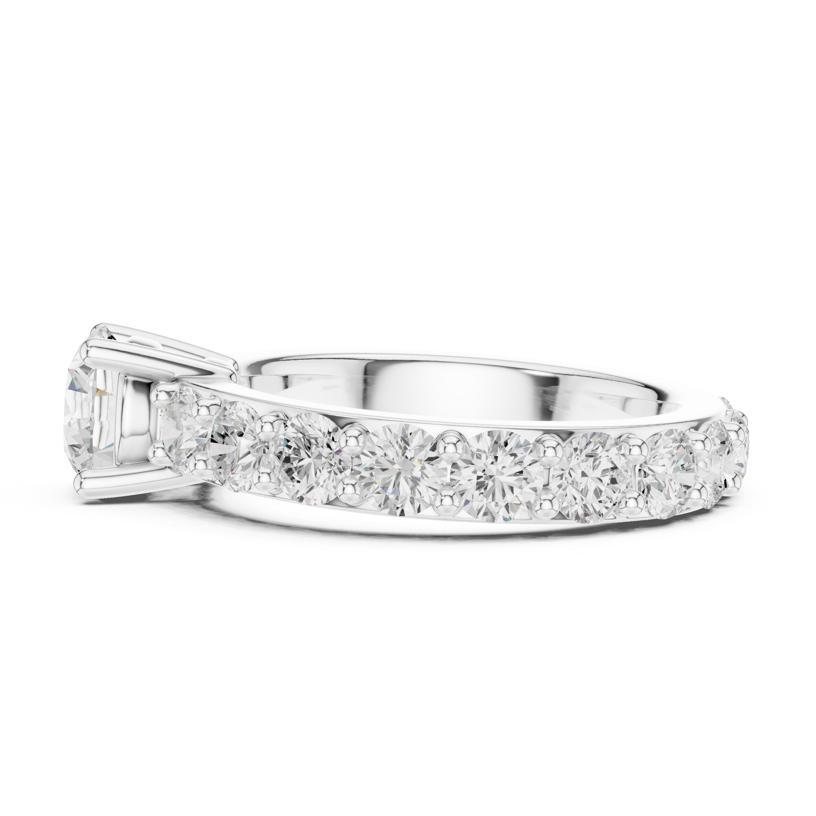 Classic Round Solitaire Diamond Ring with Pavé Band