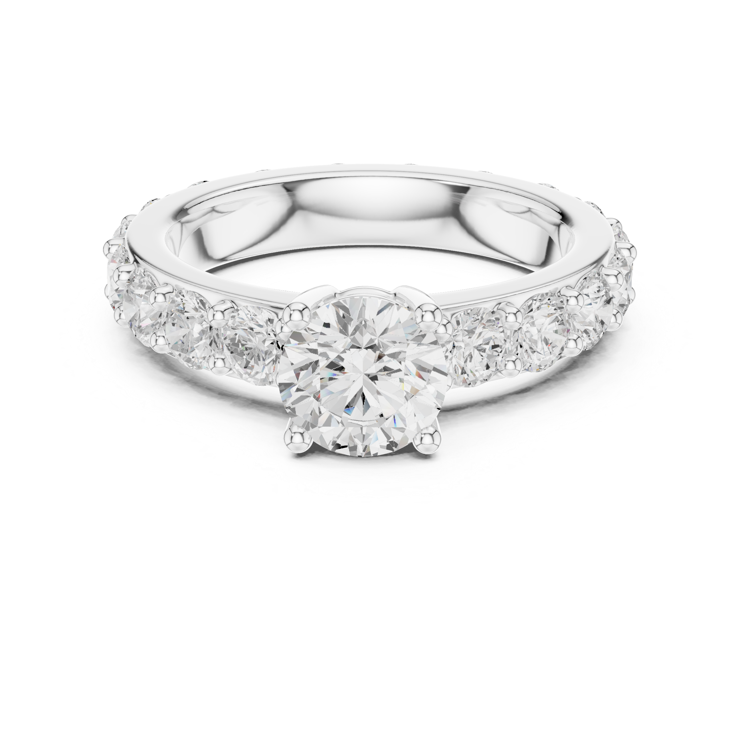 Classic Round Solitaire Diamond Ring with Pavé Band