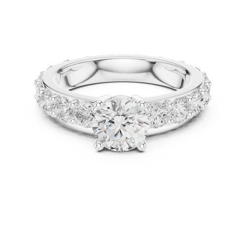 Classic Round Solitaire Diamond Ring with Pavé Band