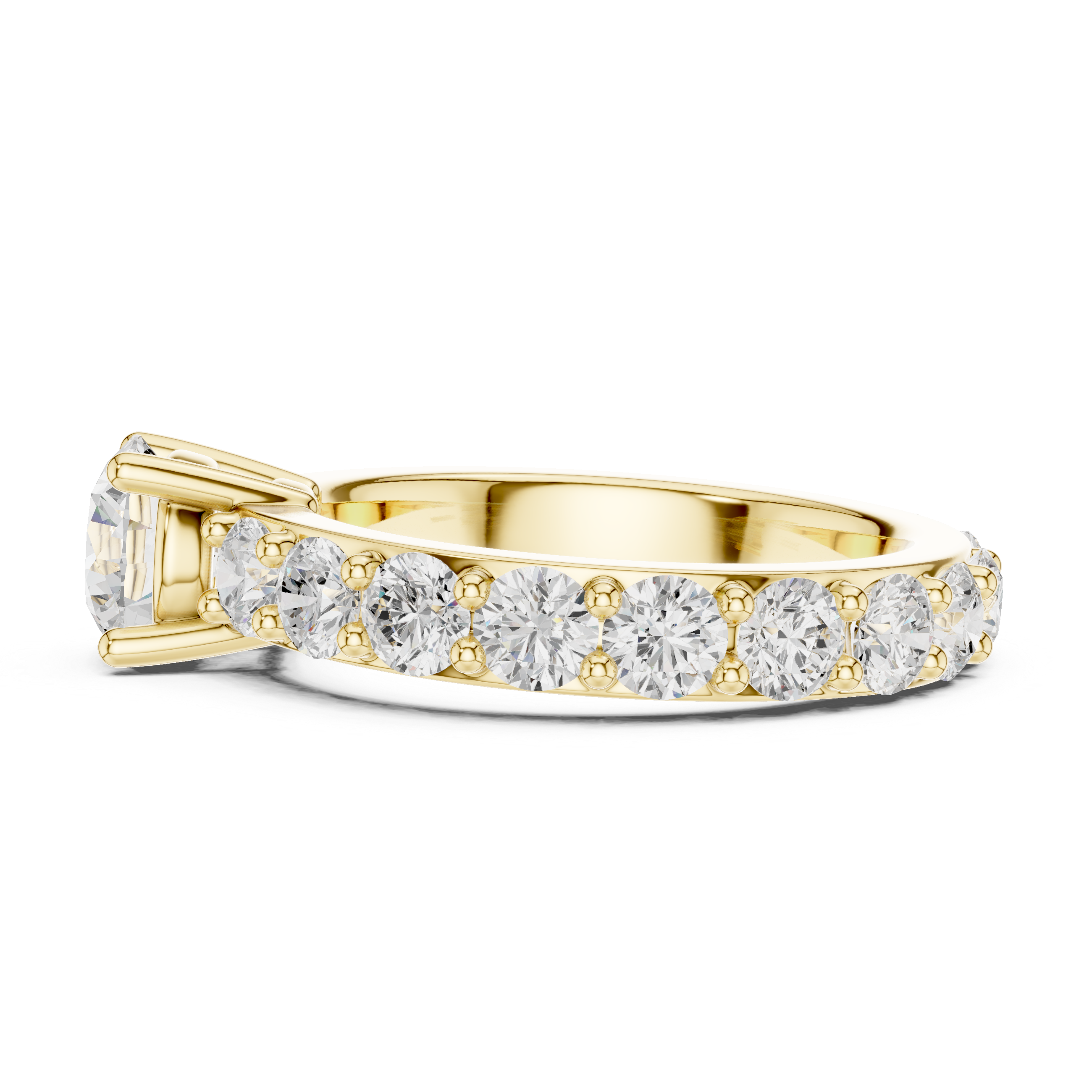 Classic Round Solitaire Diamond Ring with Pavé Band