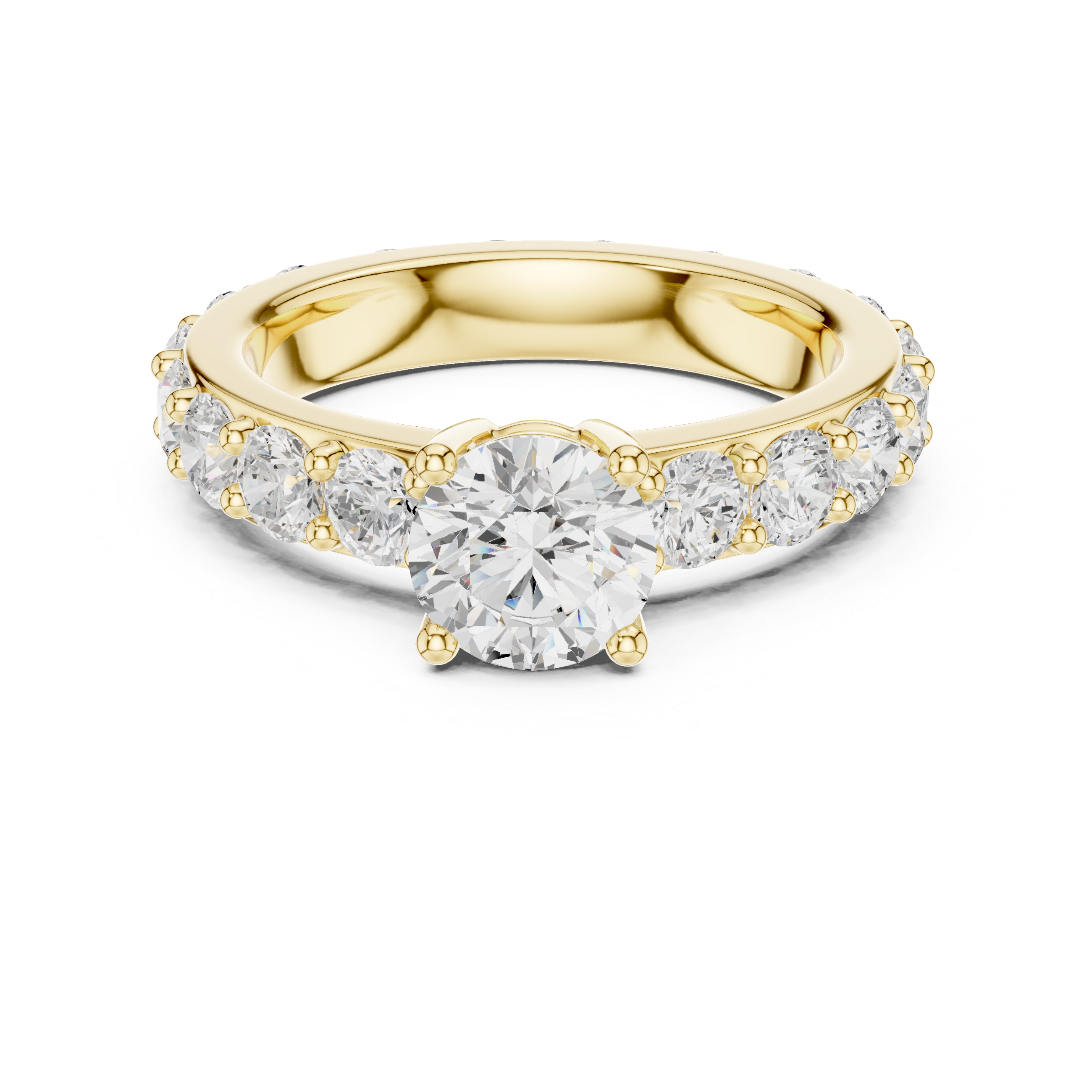 Classic Round Solitaire Diamond Ring with Pavé Band