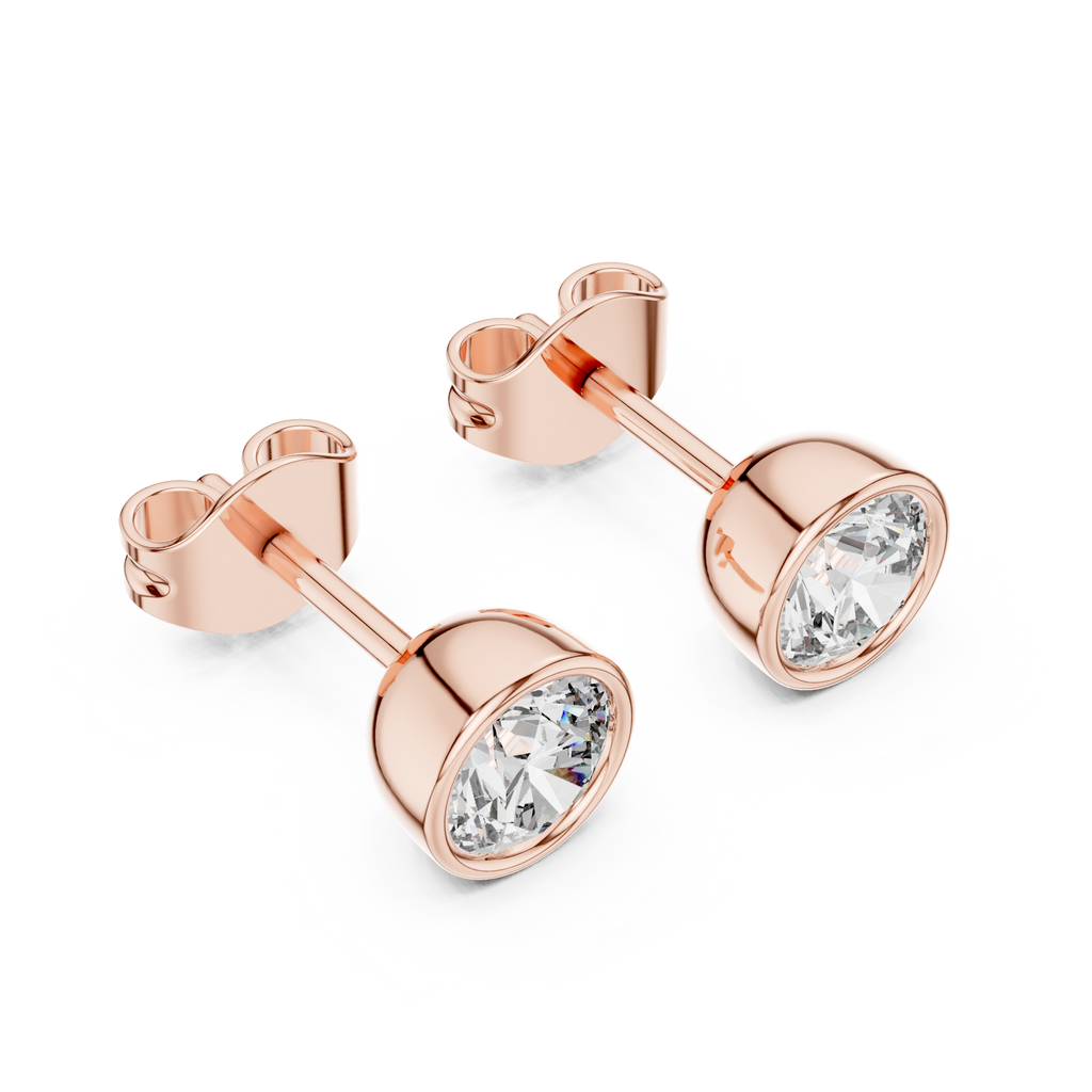 Round Cut Bezel Diamond Stud Earrings