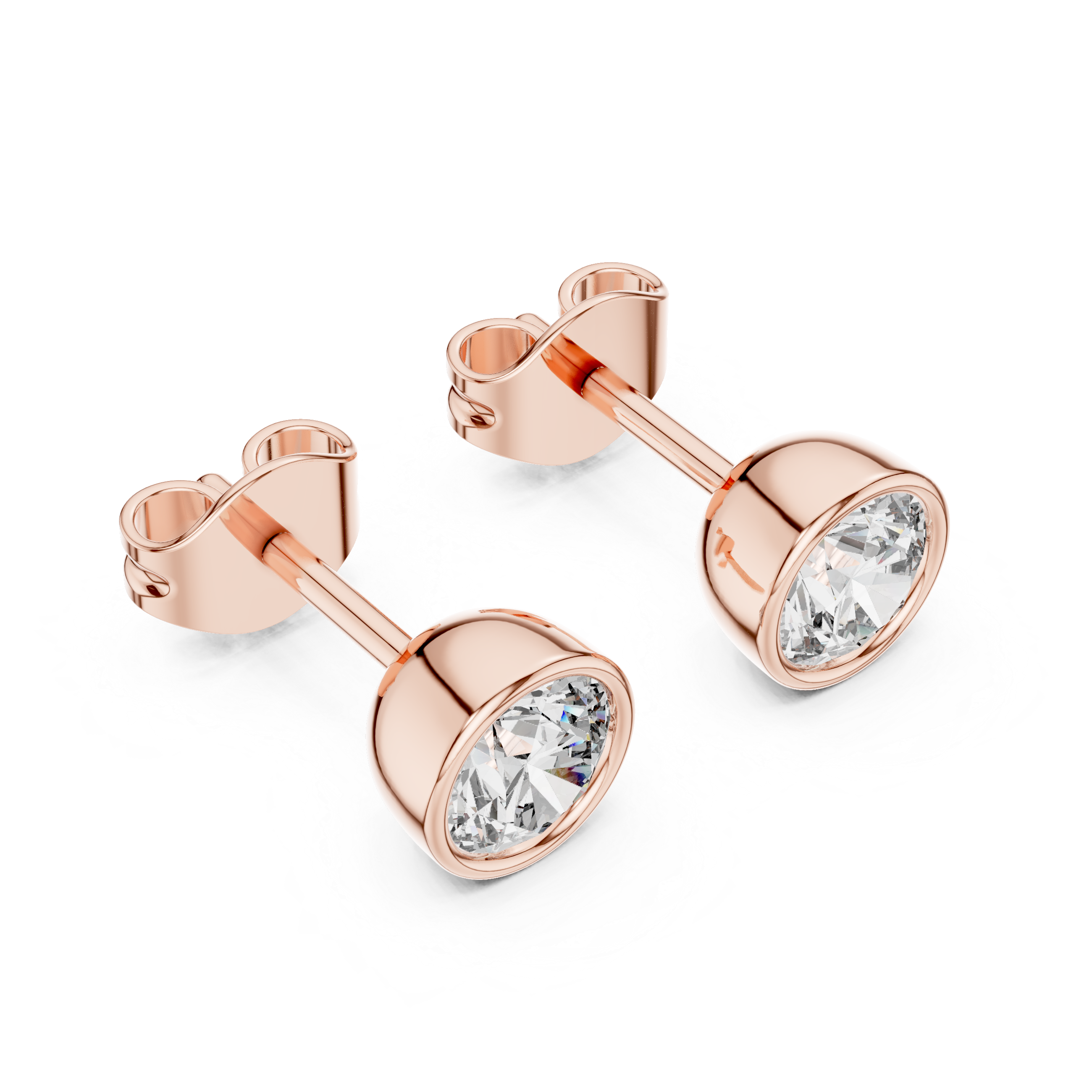 Round Cut Bezel Diamond Stud Earrings