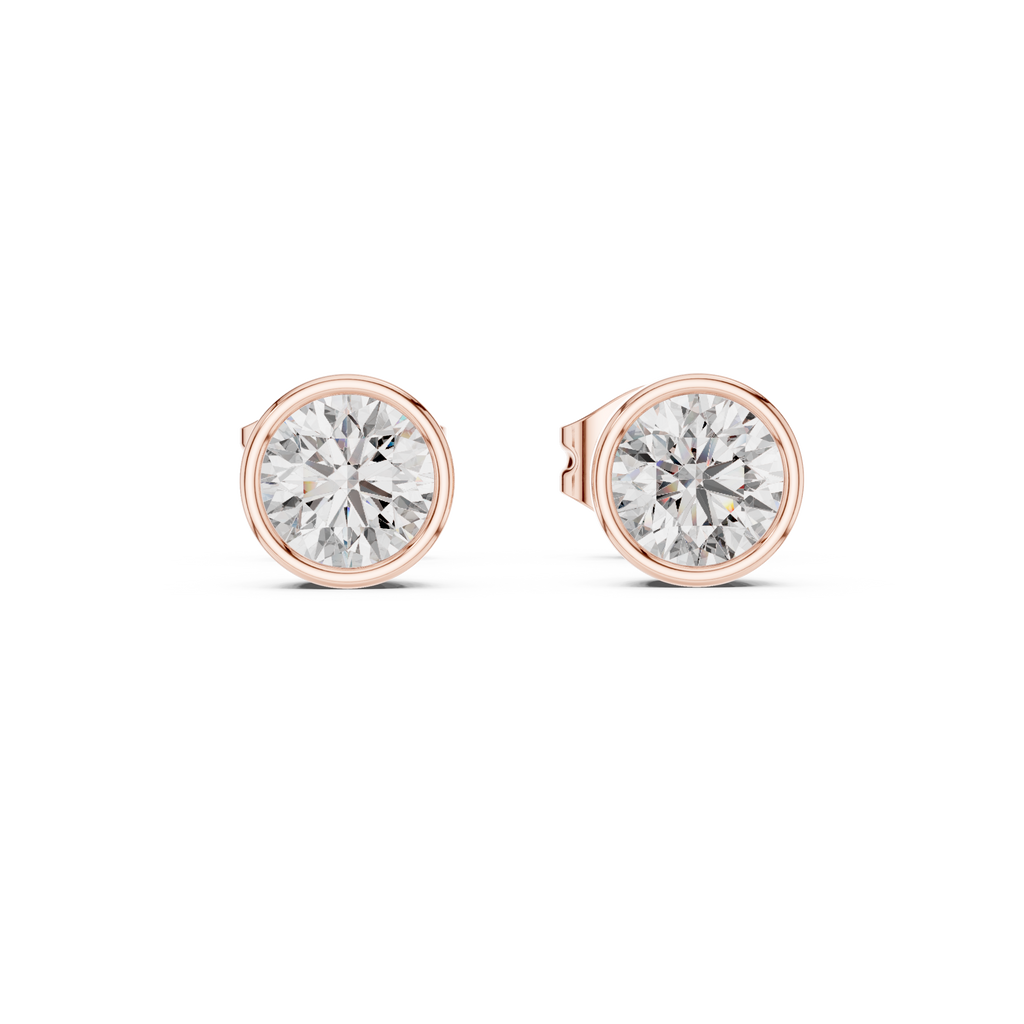 Round Cut Bezel Diamond Stud Earrings