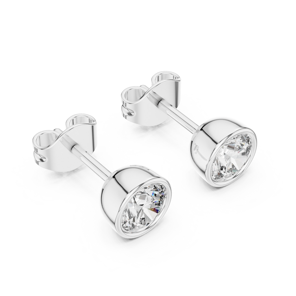 Round Cut Bezel Diamond Stud Earrings